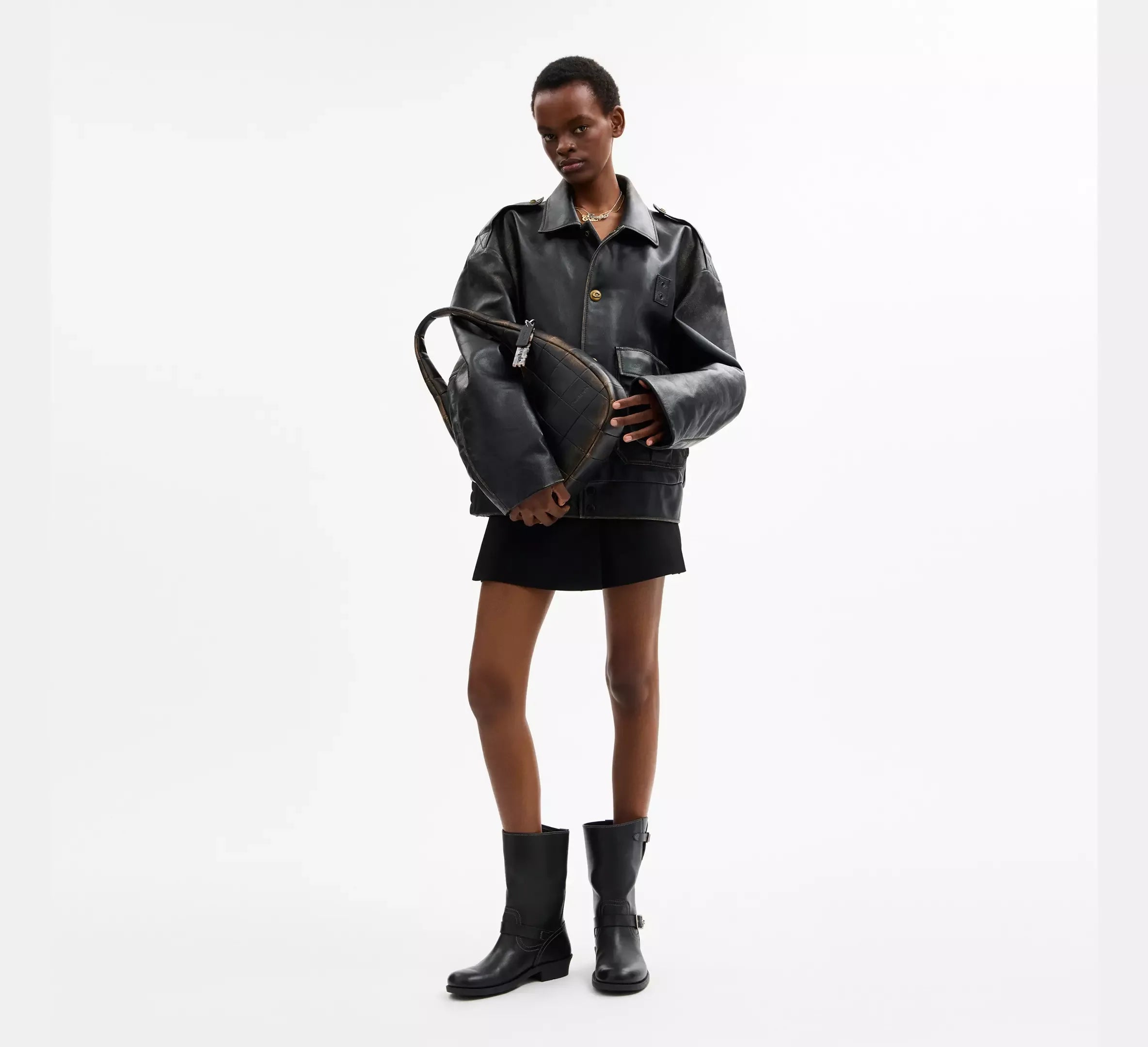 Coach Alter/Ego Crescent Shoulder Bag In Checkerboard Upcrafted Leather – Black/Brown - Sneaker Türkiye