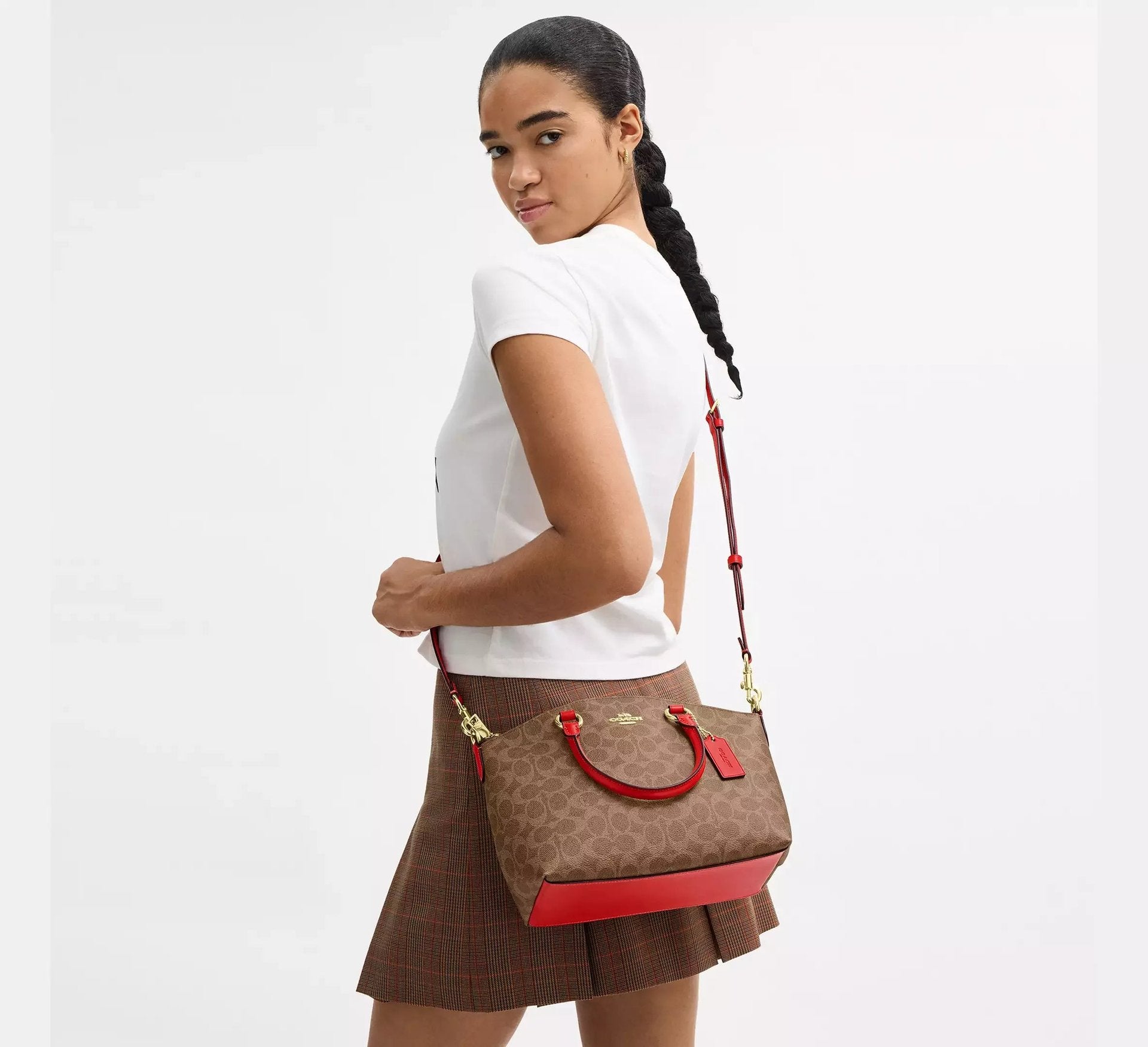 Coach Sadie Satchel Bag In Signature – Im/Tan/Carnation - Sneaker Türkiye