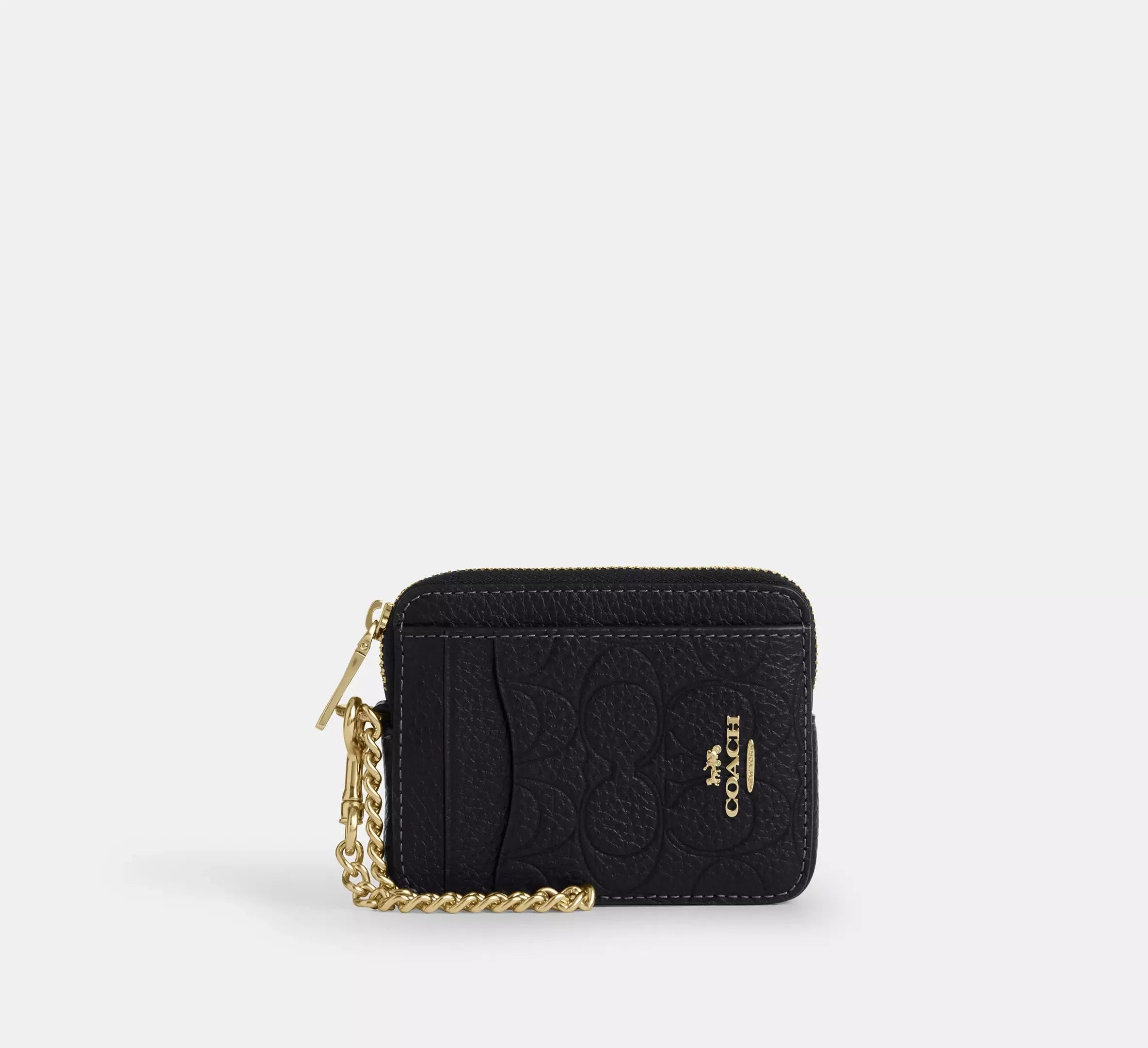 Coach Zip Card Case In Signature Leather – Gold/Black - Sneaker Türkiye