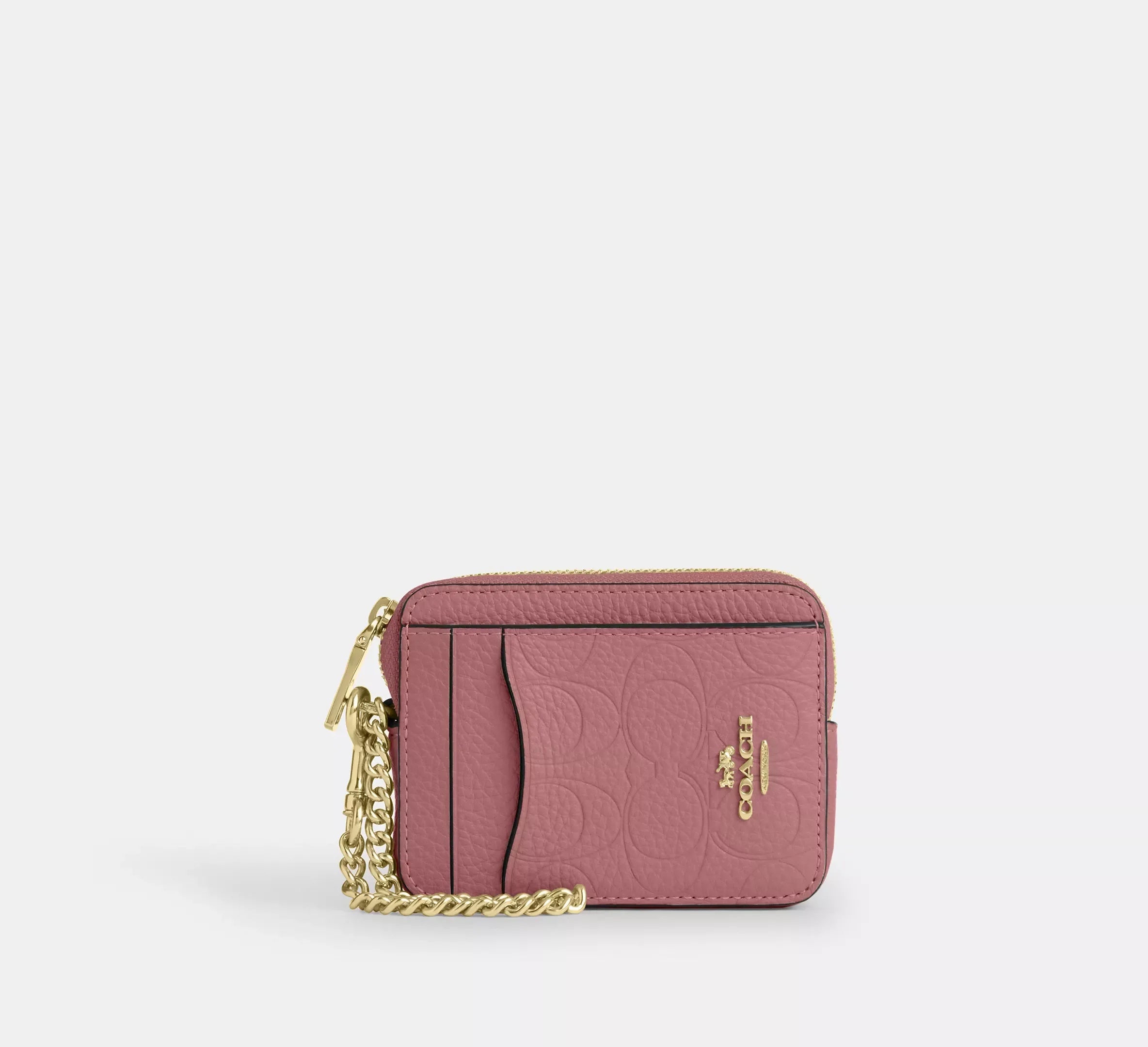Coach Zip Card Case In Signature Leather – Gold/Peony - Sneaker Türkiye