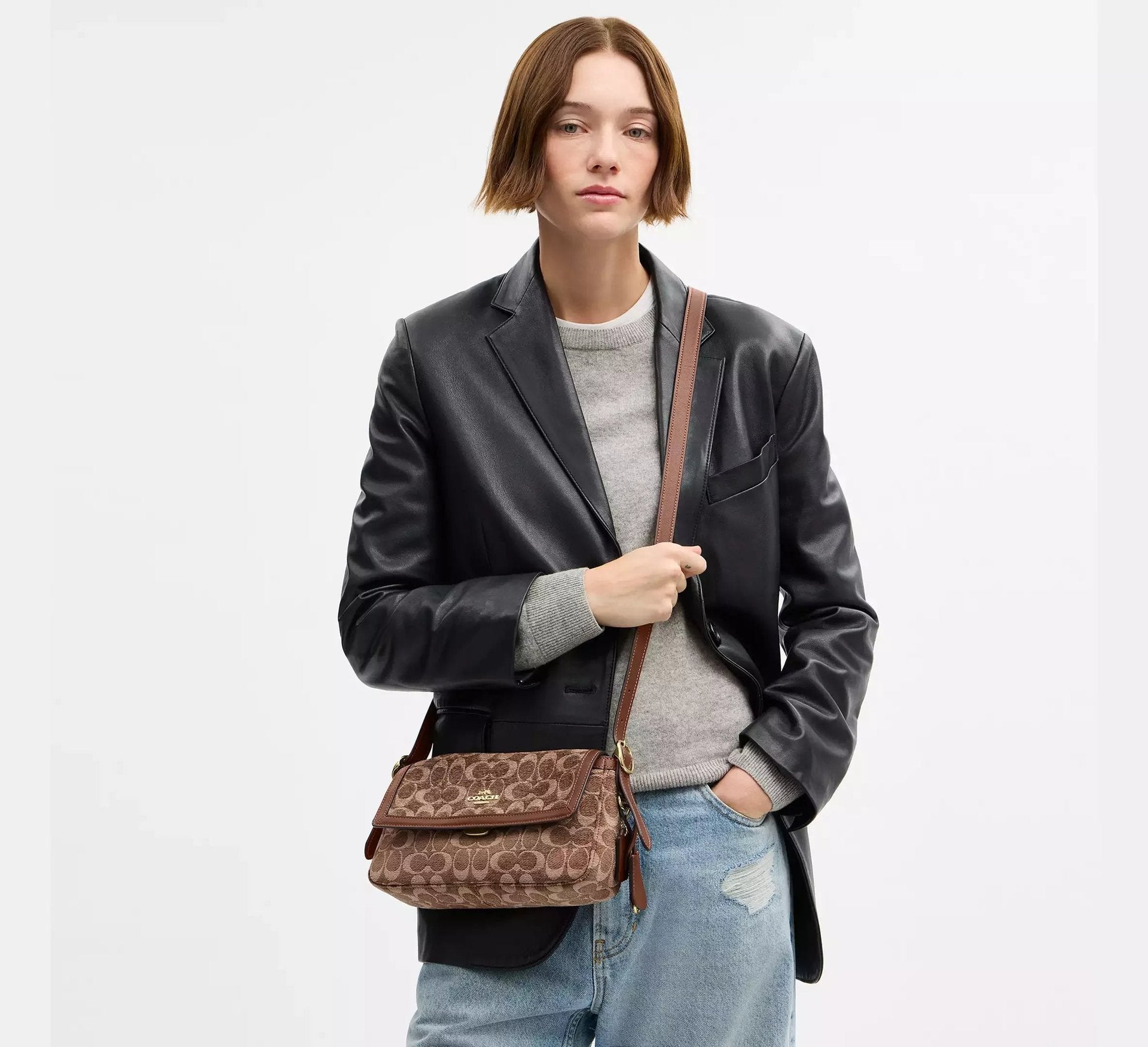 Coach Etta Small Flap Shoulder Bag In Signature Chenille – Gold/Light Khaki/Vintage Brown - Sneaker Türkiye