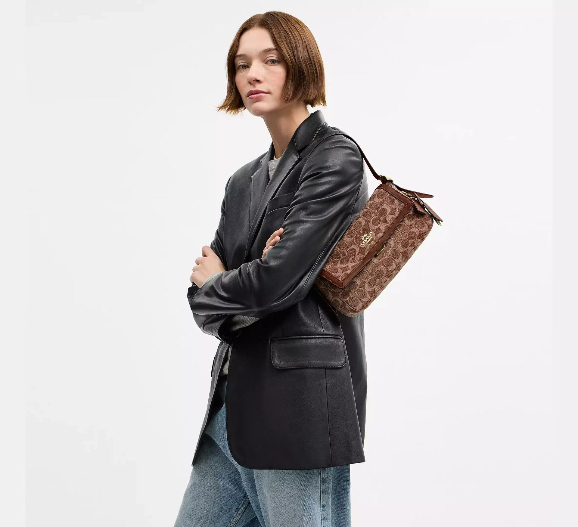 Coach Etta Small Flap Shoulder Bag In Signature Chenille – Gold/Light Khaki/Vintage Brown - Sneaker Türkiye