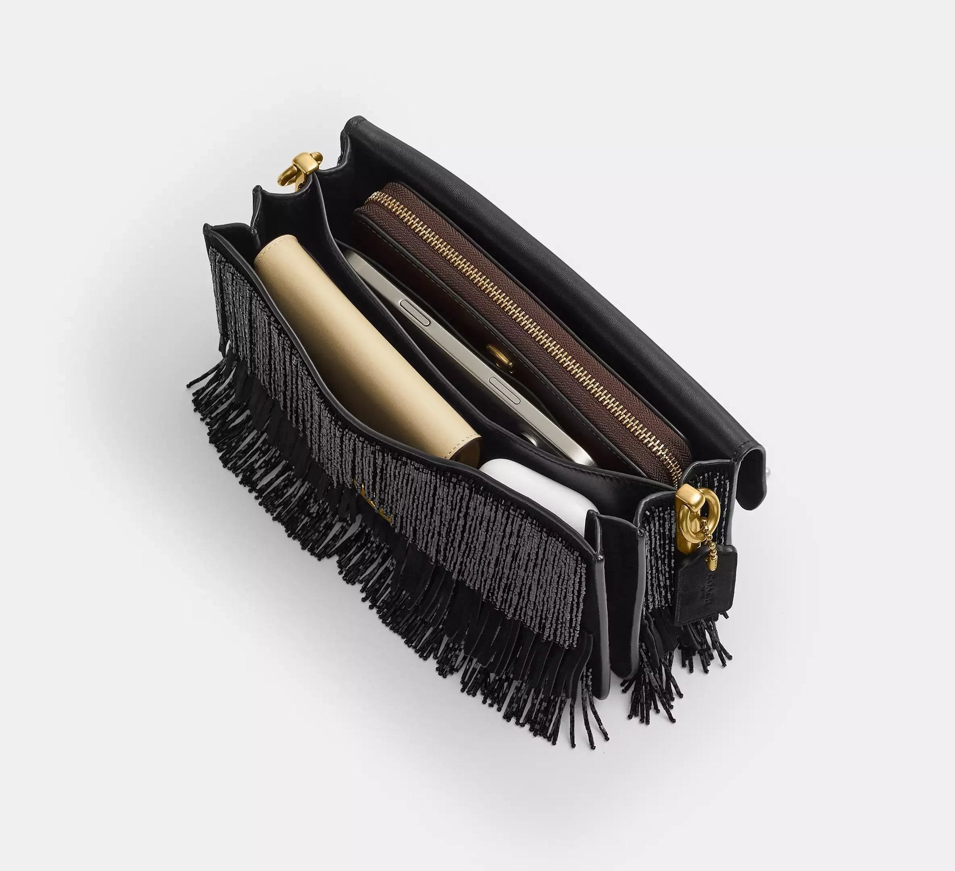 Coach Tabby Shoulder Bag 26 With Crystal Beaded Fringe – Brass/Black - Sneaker Türkiye
