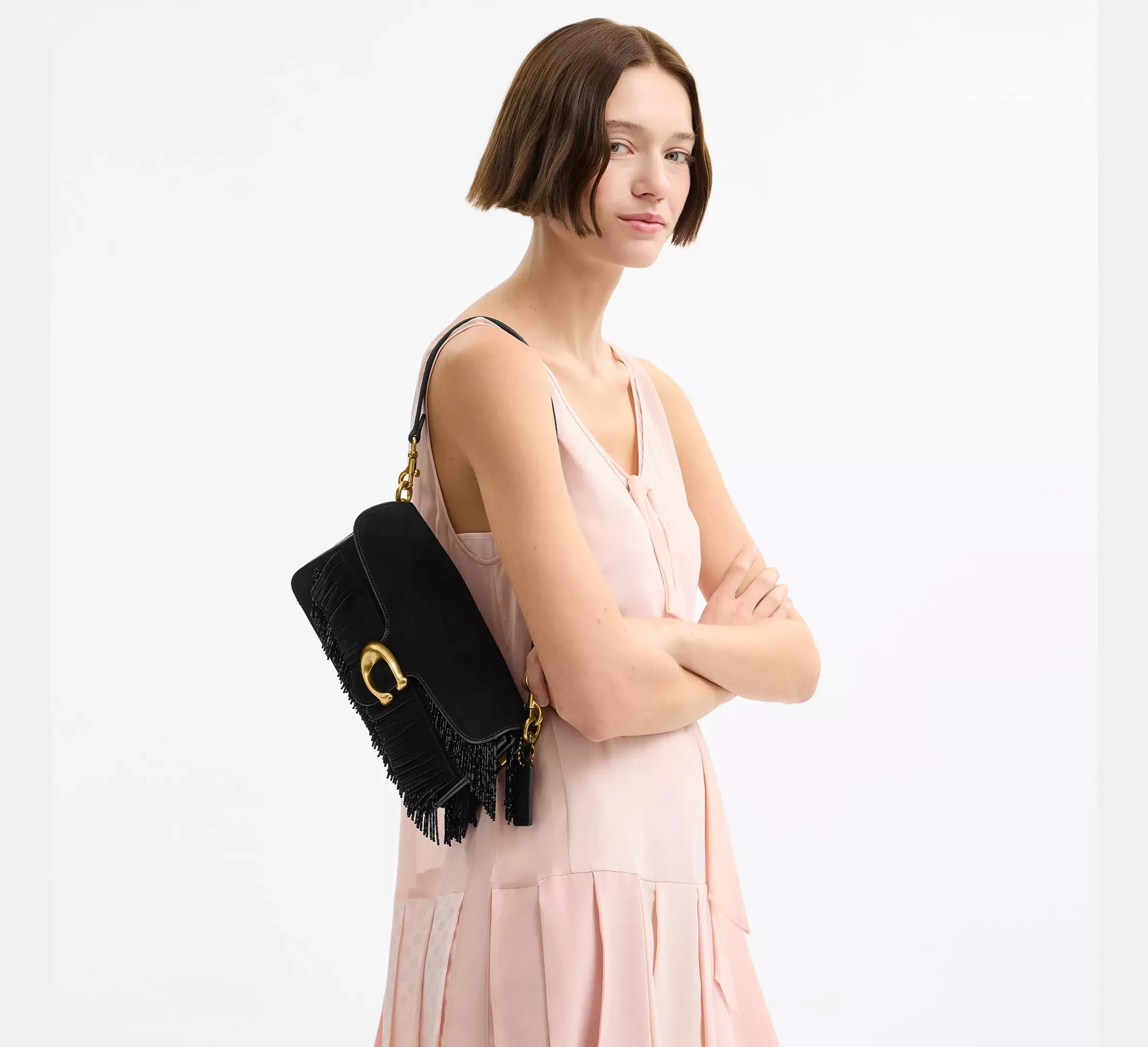 Coach Tabby Shoulder Bag 26 With Crystal Beaded Fringe – Brass/Black - Sneaker Türkiye