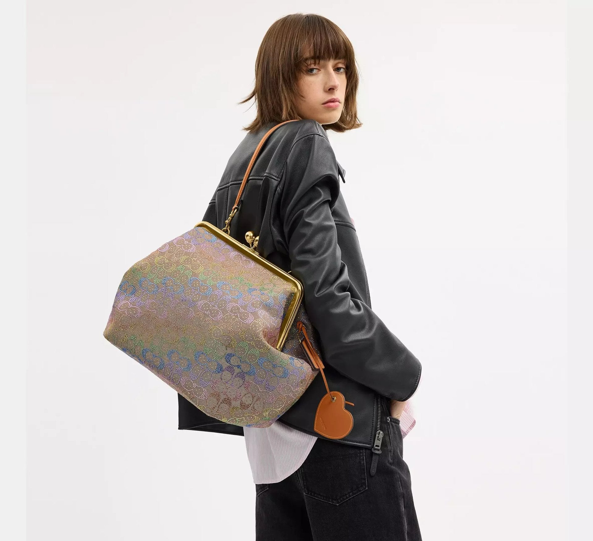Coach Large Kisslock Frame Bag In Crystal Signature Jacquard SEZON – Brass/Rainbow Multi - Sneaker Türkiye