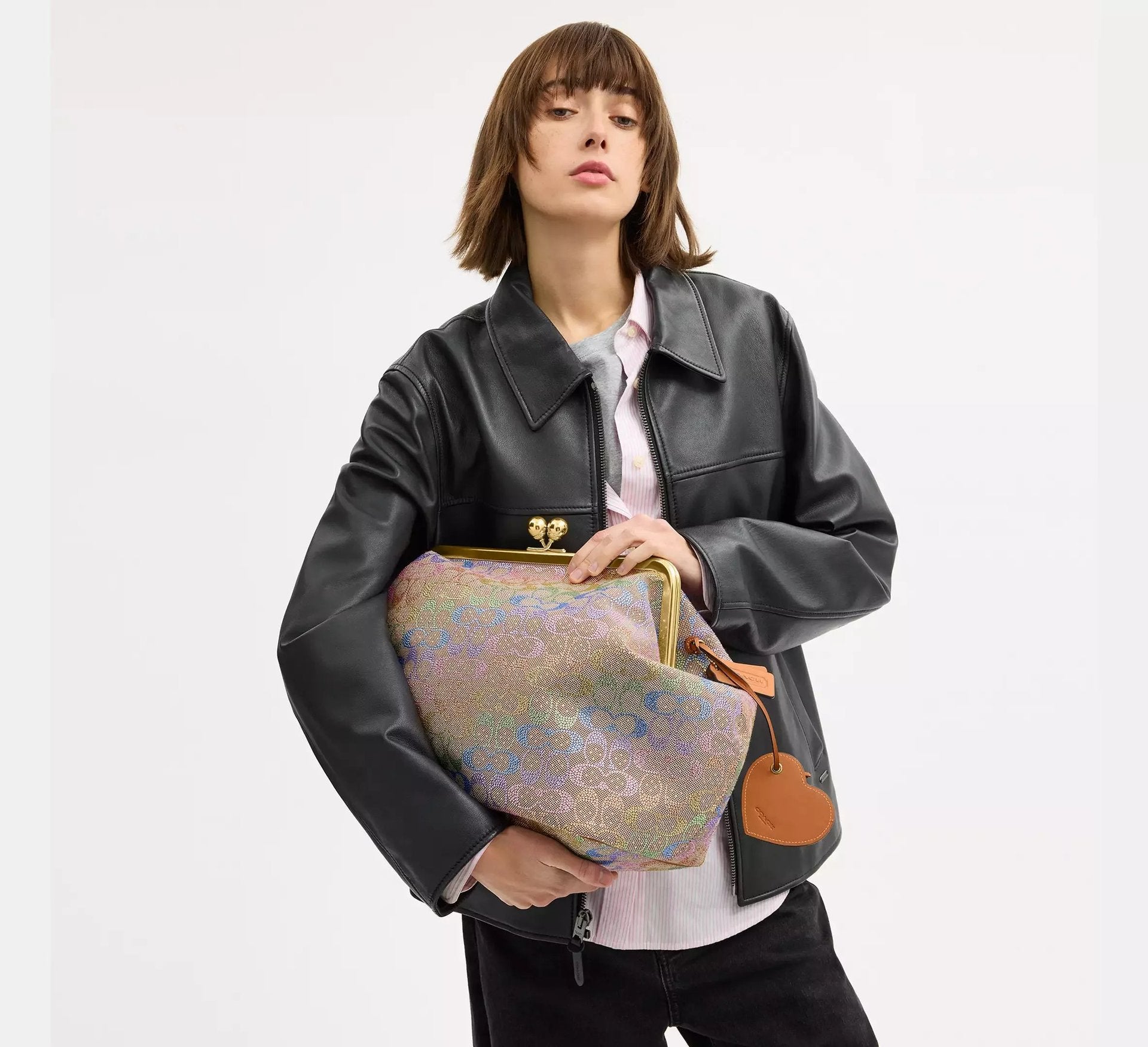 Coach Large Kisslock Frame Bag In Crystal Signature Jacquard SEZON – Brass/Rainbow Multi - Sneaker Türkiye
