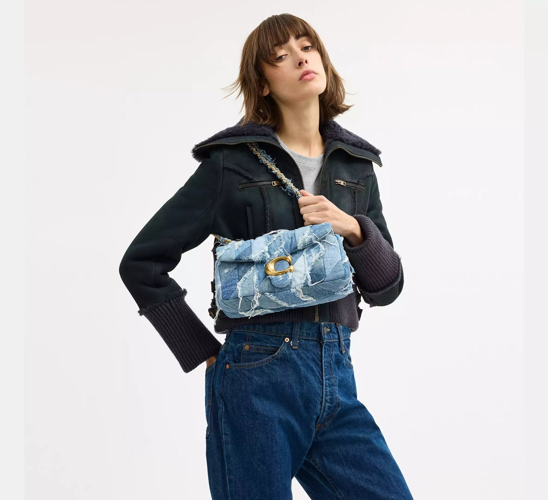 Coach Tabby Shoulder Bag 26 With Repurposed Denim Patchwork Quilting – Denim/Brass/Denim - Sneaker Türkiye
