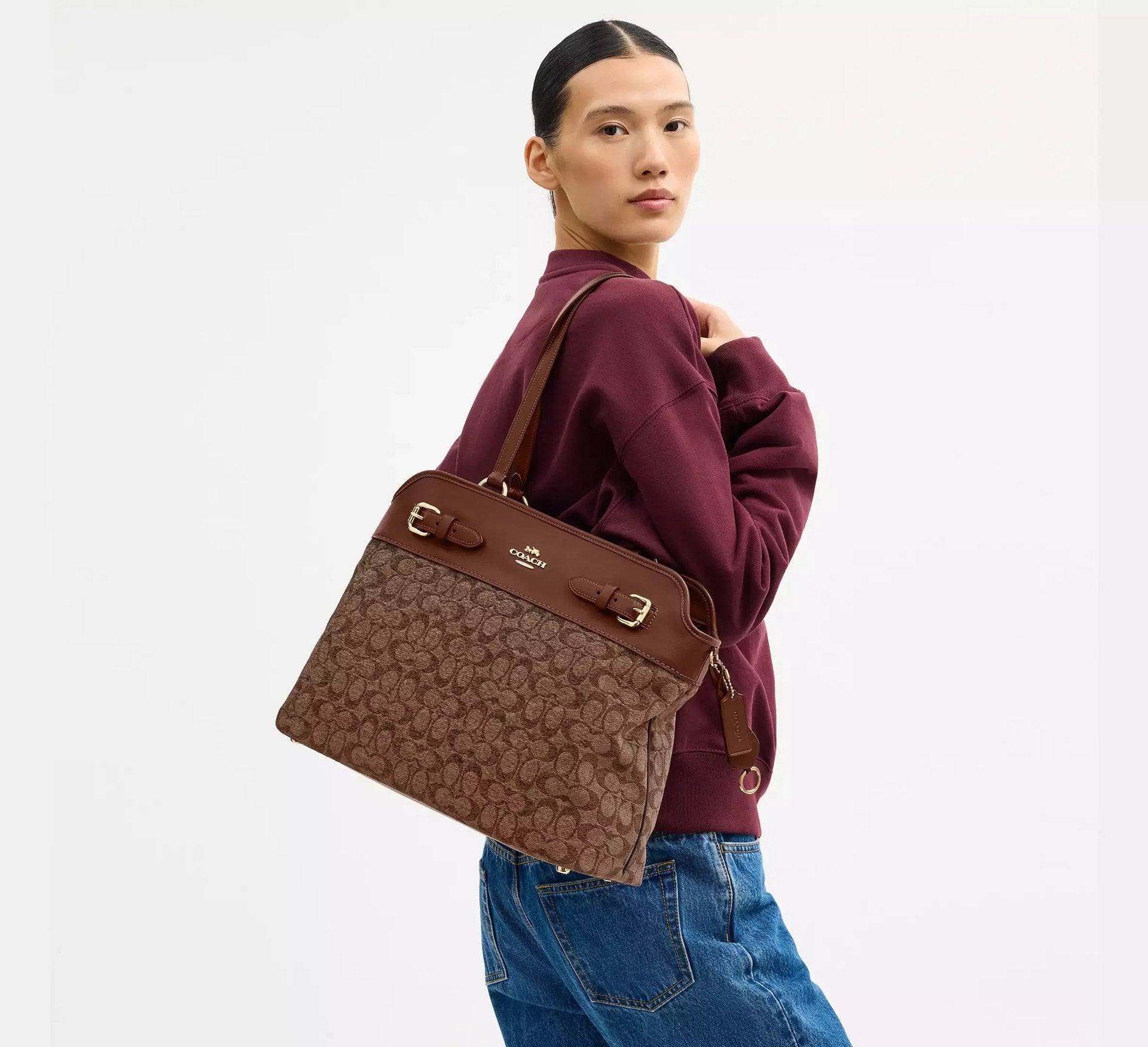Coach Easton Tote Bag In Signature Chenille – Im/Light Khaki/Vintage Brown - Sneaker Türkiye