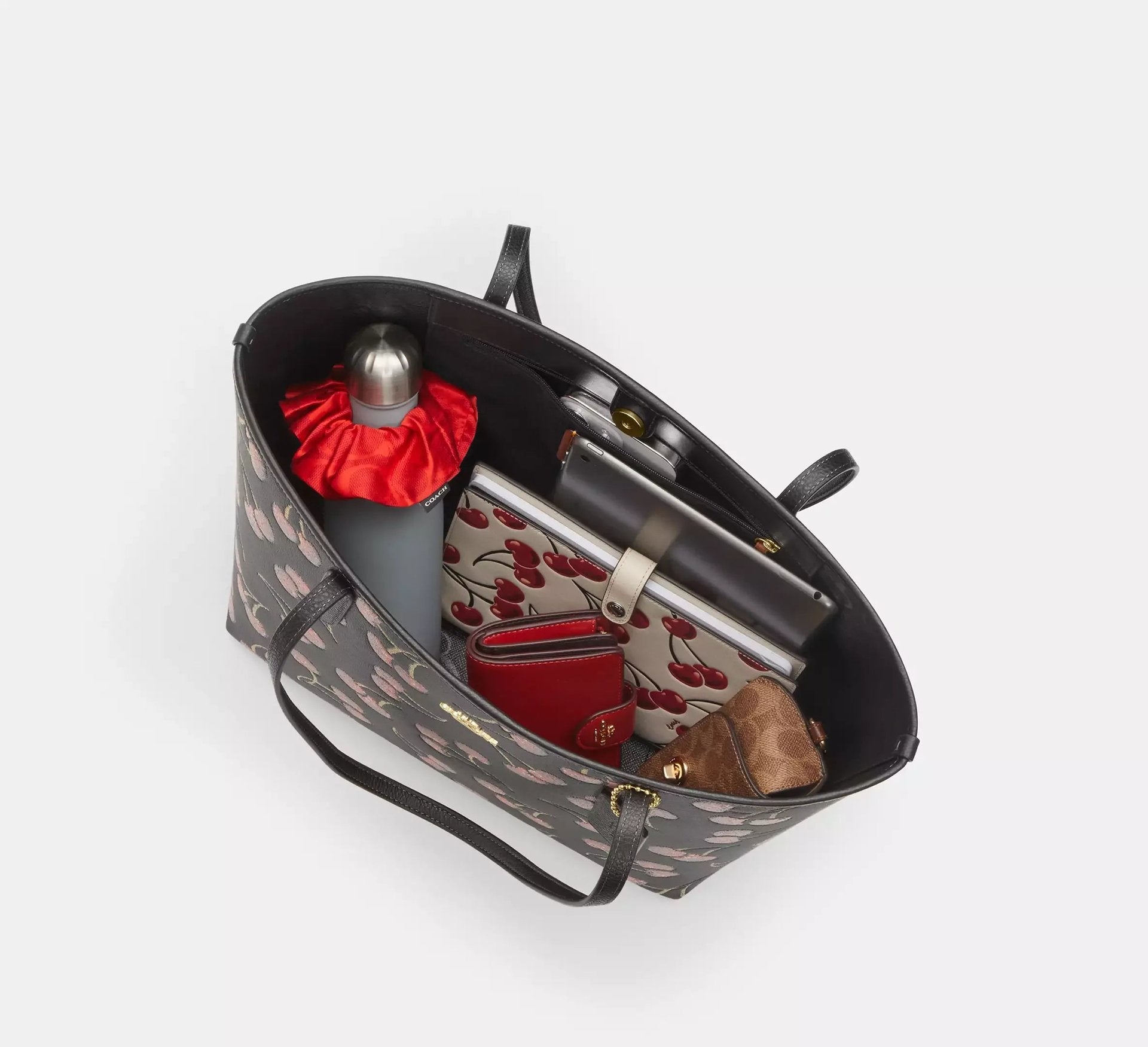 Coach City Tote Bag With Cherry Print – Gold/Black Multi - Sneaker Türkiye