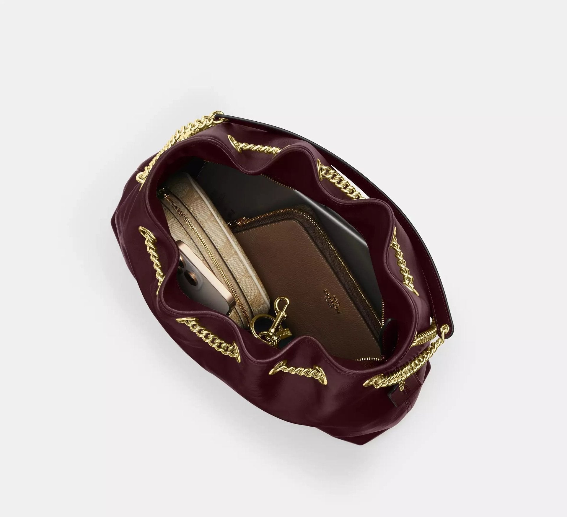 Coach Evelyn Shoulder Bag – Gold/Dark Wine - Sneaker Türkiye