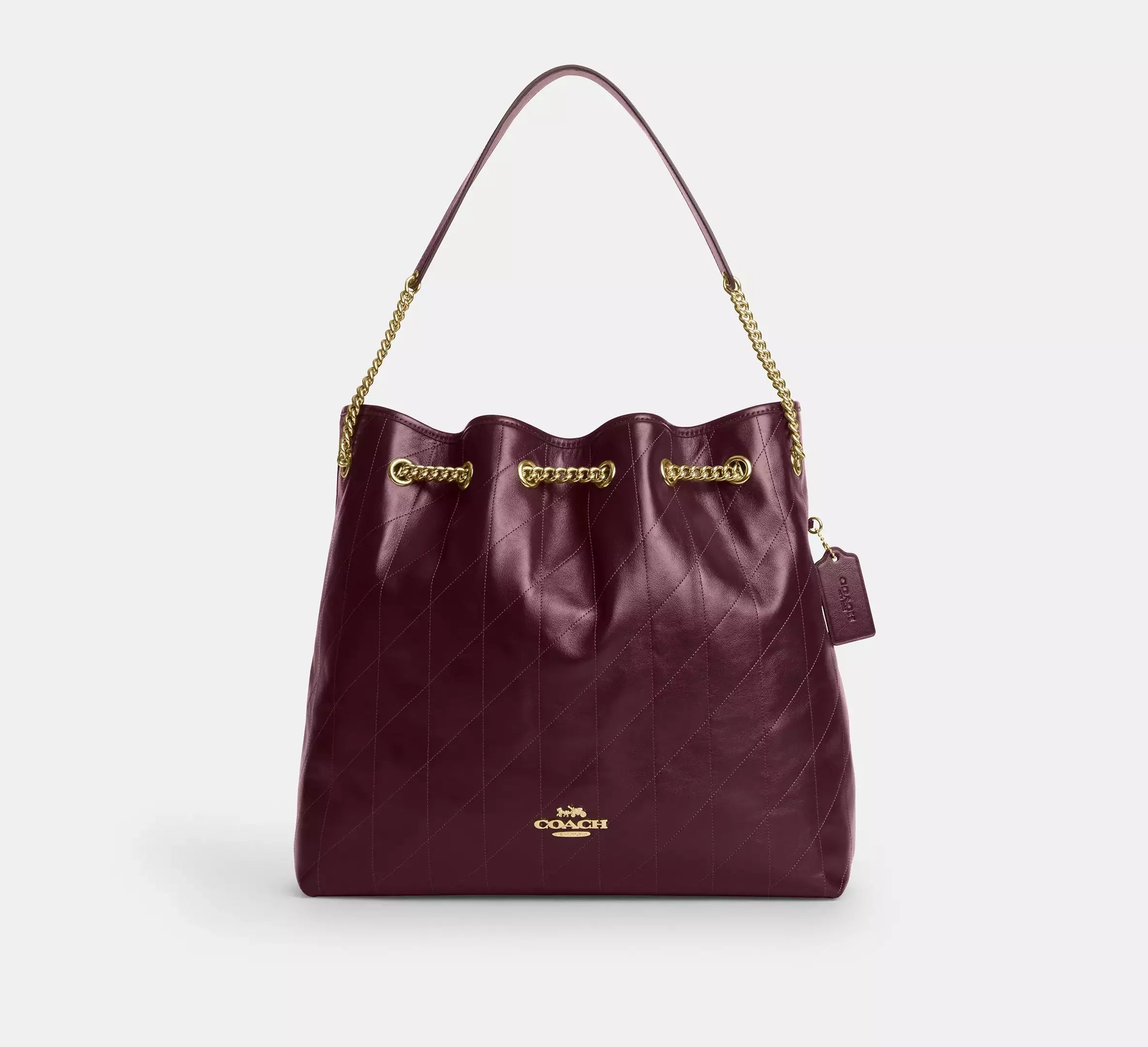 Coach Evelyn Large Shoulder Bag With Quilting – Gold/Dark Wine - Sneaker Türkiye