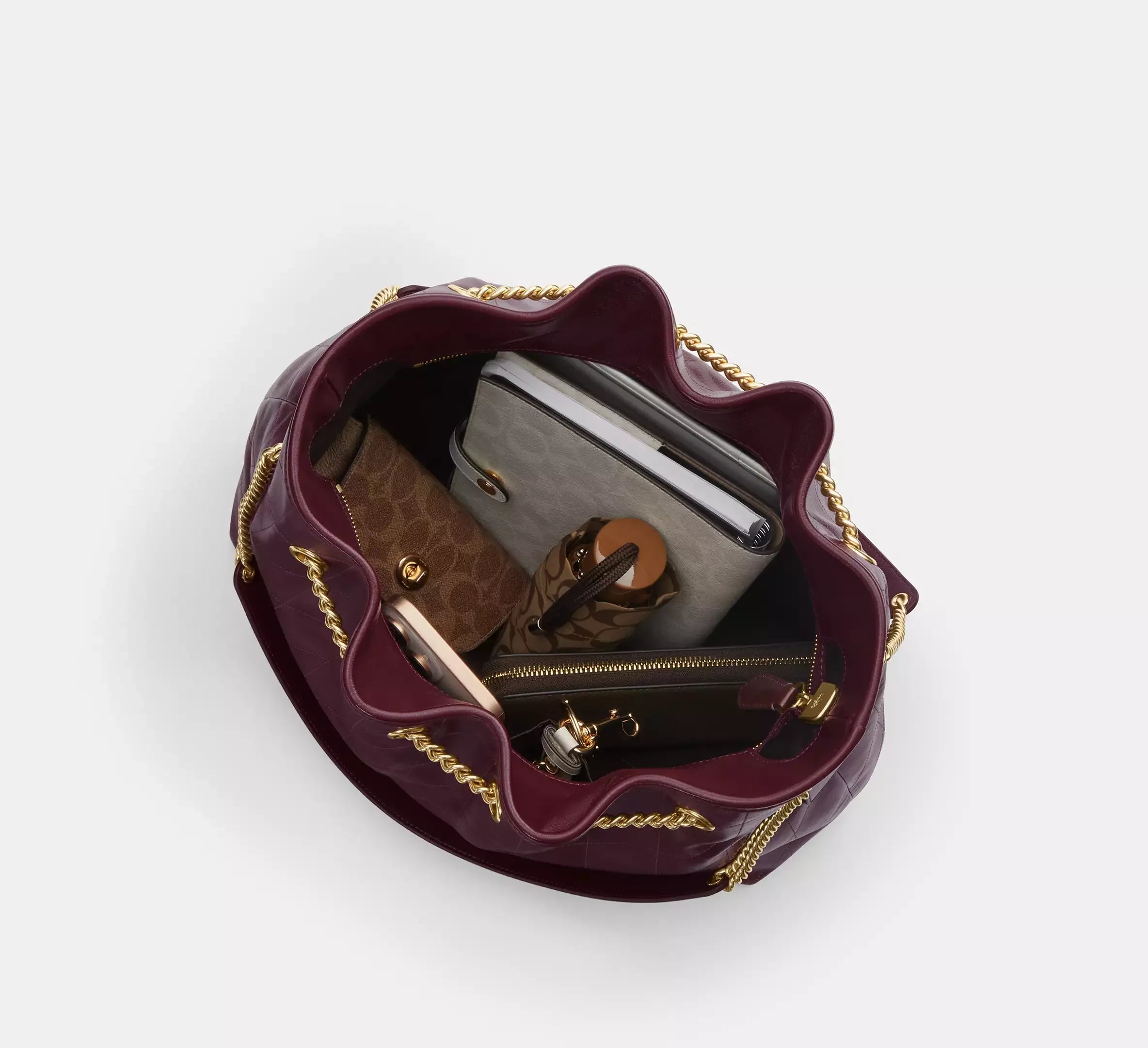 Coach Evelyn Large Shoulder Bag With Quilting – Gold/Dark Wine - Sneaker Türkiye