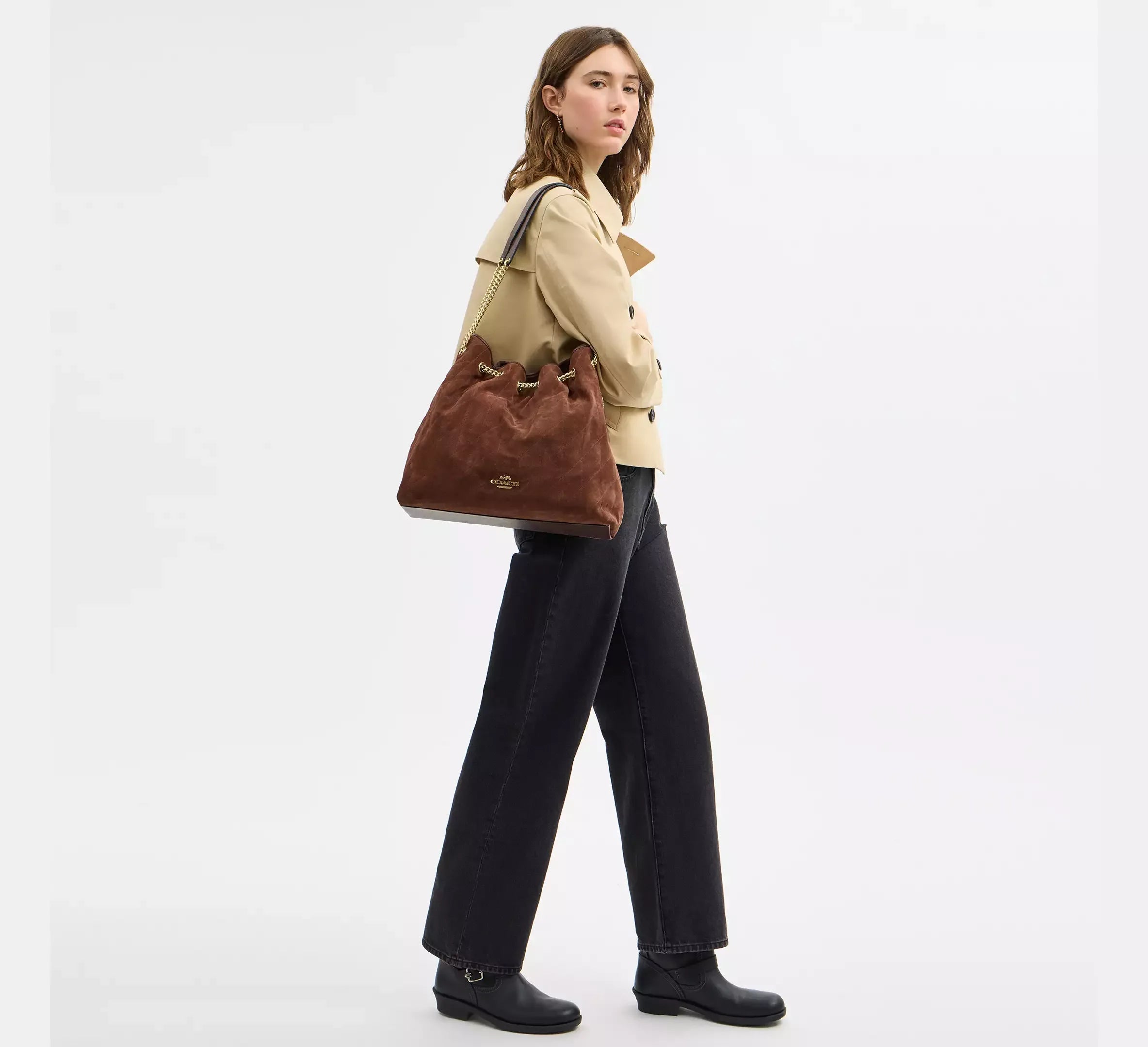 Coach Evelyn Large Shoulder Bag With Quilting – Gold/Vintage Brown/Maple - Sneaker Türkiye