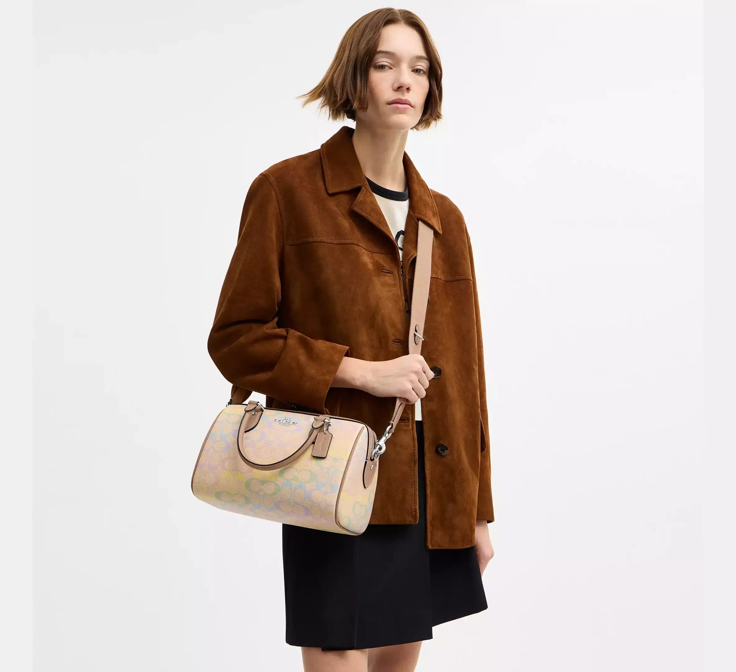 Coach Rowan Satchel Bag In Rainbow Signature – Silver/Sand Multi - Sneaker Türkiye