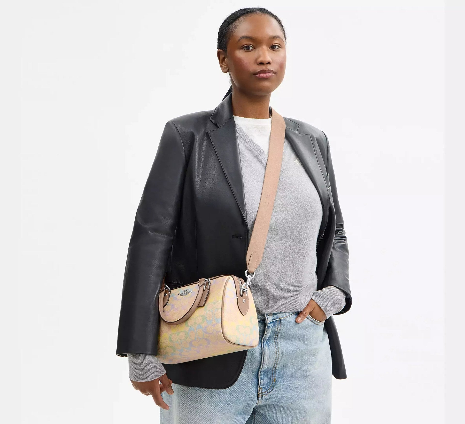Coach Rowan Satchel Bag In Rainbow Signature – Silver/Sand Multi - Sneaker Türkiye
