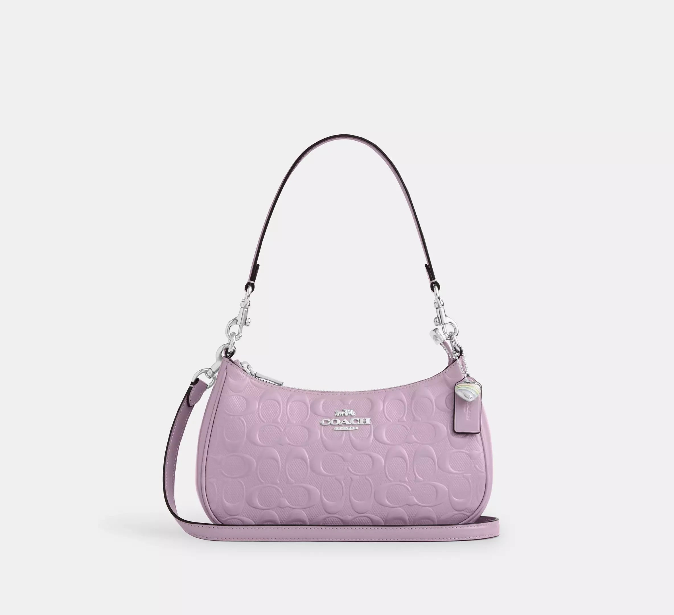 Coach Teri Shoulder Bag In Signature Leather With Heart Charm – Silver/Light Violet - Sneaker Türkiye