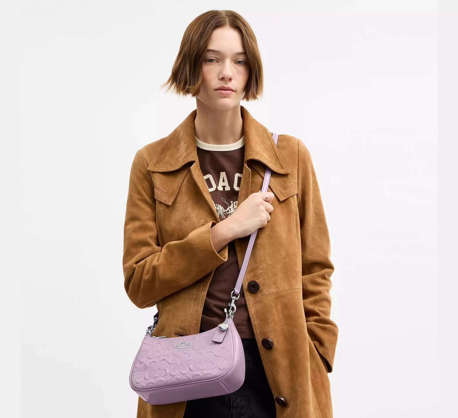 Coach Teri Shoulder Bag In Signature Leather With Heart Charm – Silver/Light Violet - Sneaker Türkiye