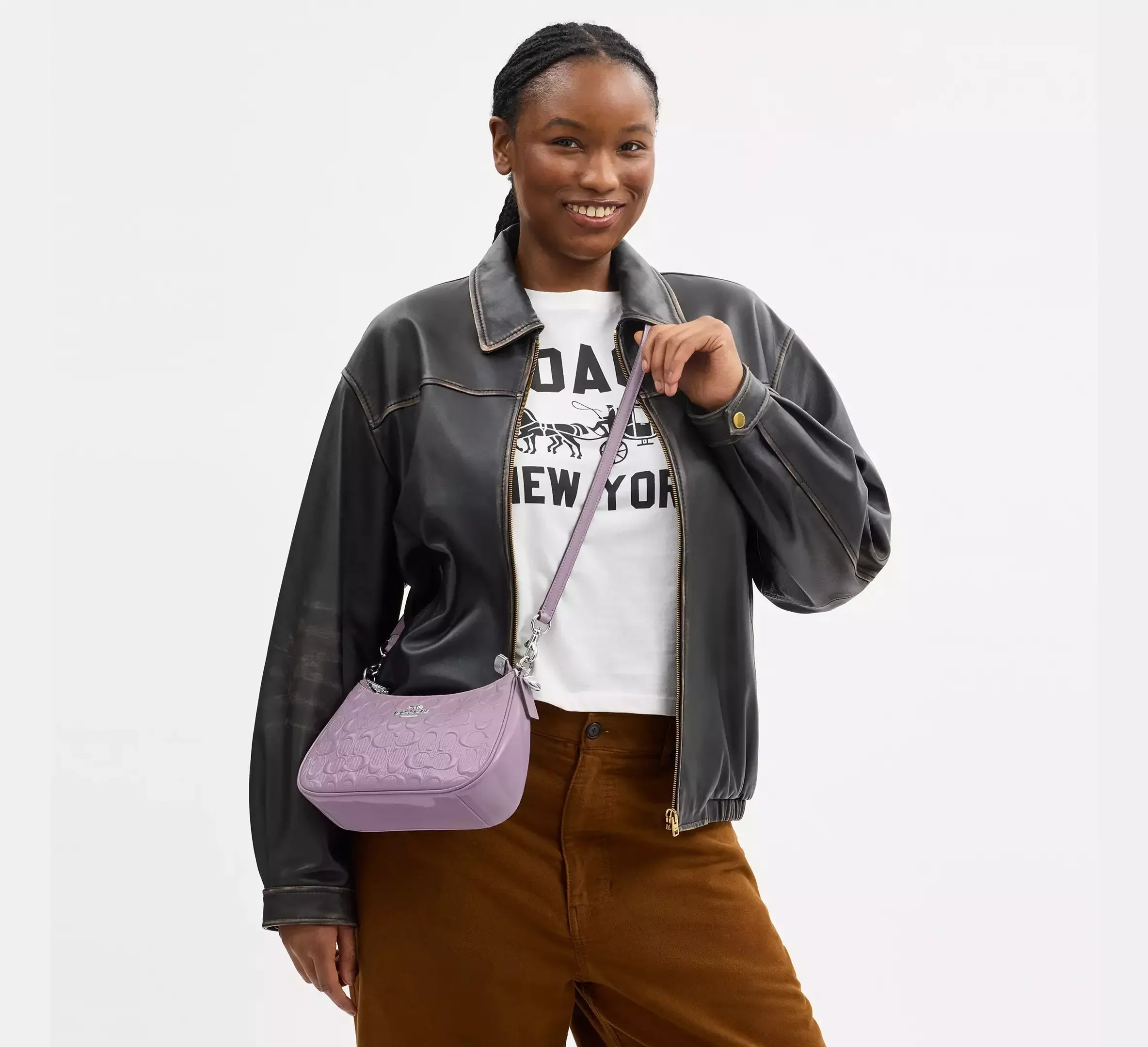 Coach Teri Shoulder Bag In Signature Leather With Heart Charm – Silver/Light Violet - Sneaker Türkiye