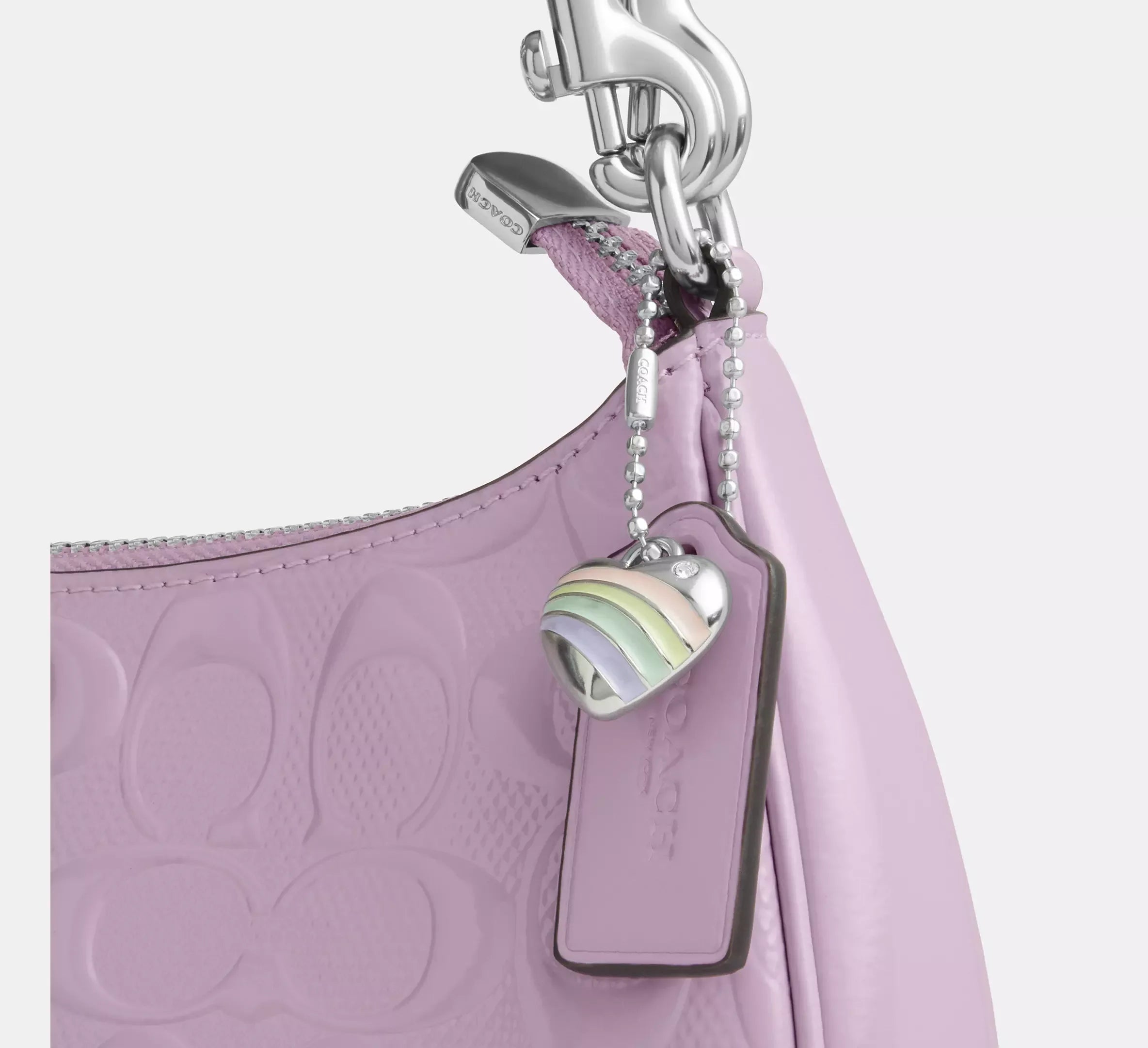 Coach Teri Shoulder Bag In Signature Leather With Heart Charm – Silver/Light Violet - Sneaker Türkiye