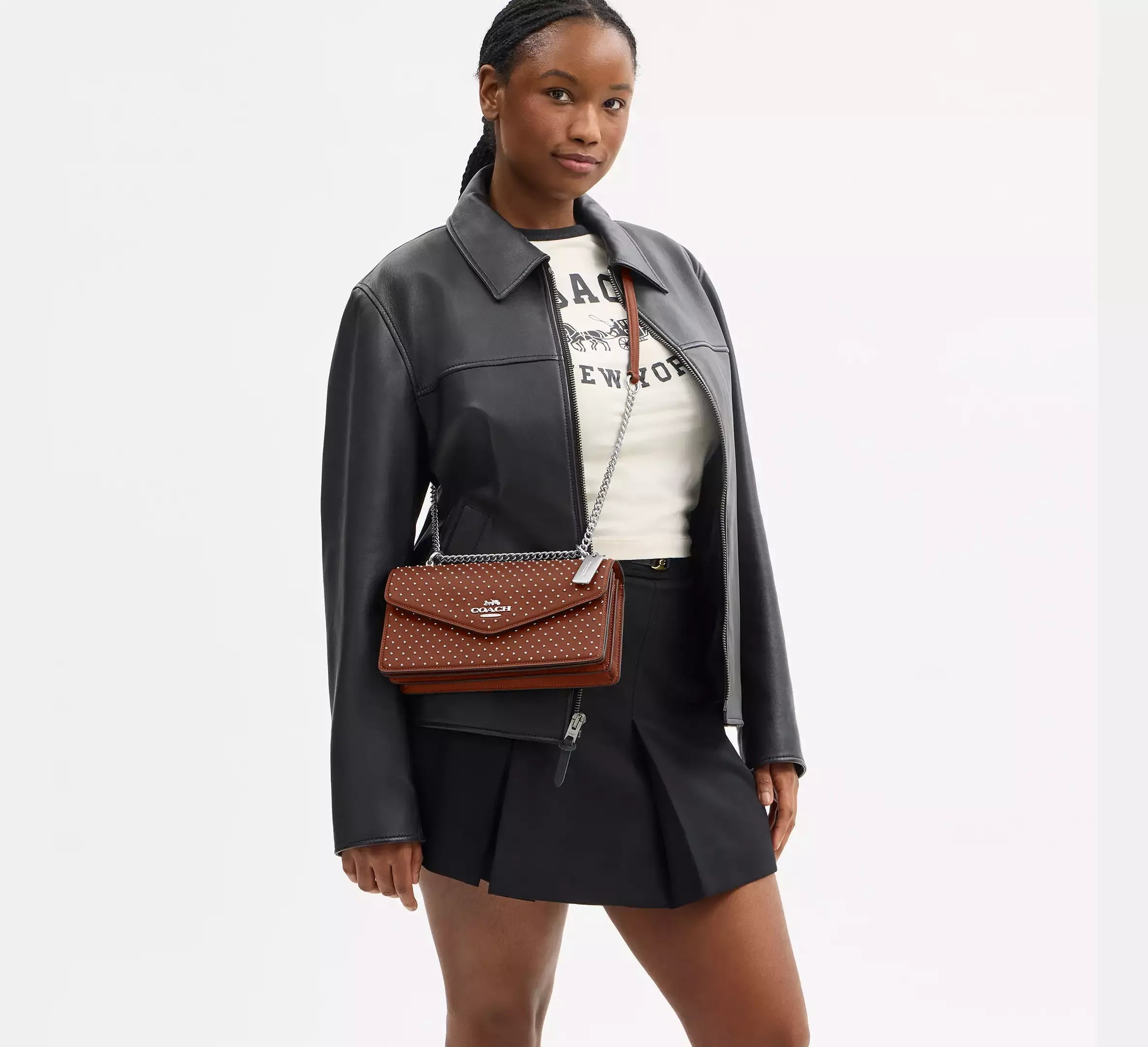 Coach Klare Envelope Crossbody Bag With Rivets – Silver/Pecan - Sneaker Türkiye