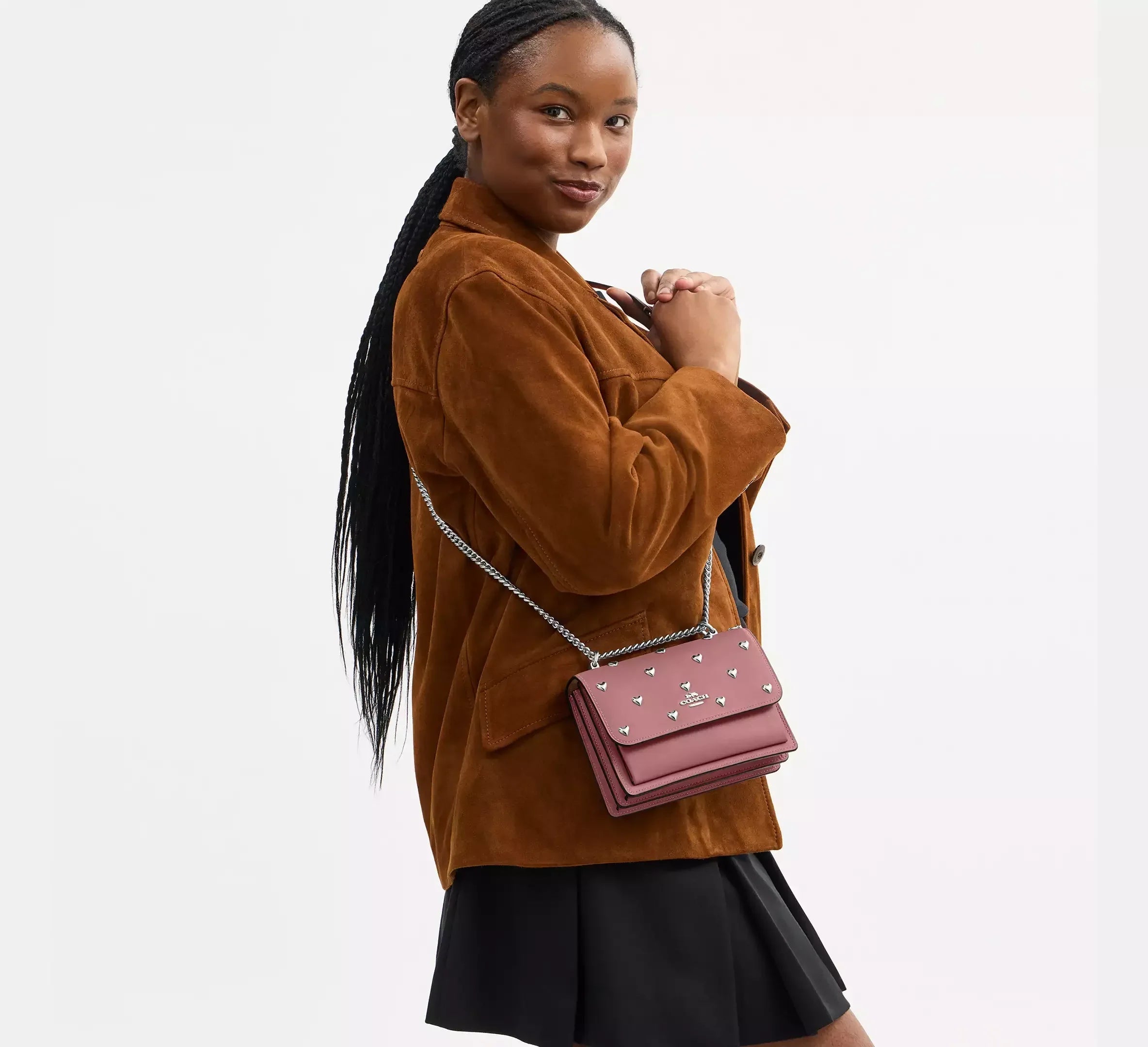 Coach Mini Klare Crossbody Bag With Heart Rivets – Silver/Peony - Sneaker Türkiye