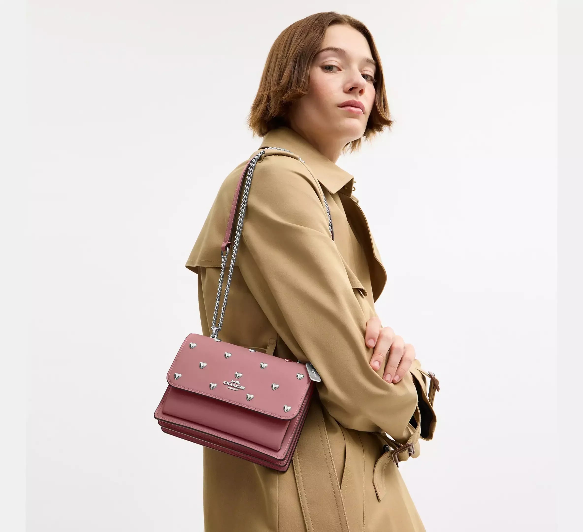 Coach Mini Klare Crossbody Bag With Heart Rivets – Silver/Peony - Sneaker Türkiye