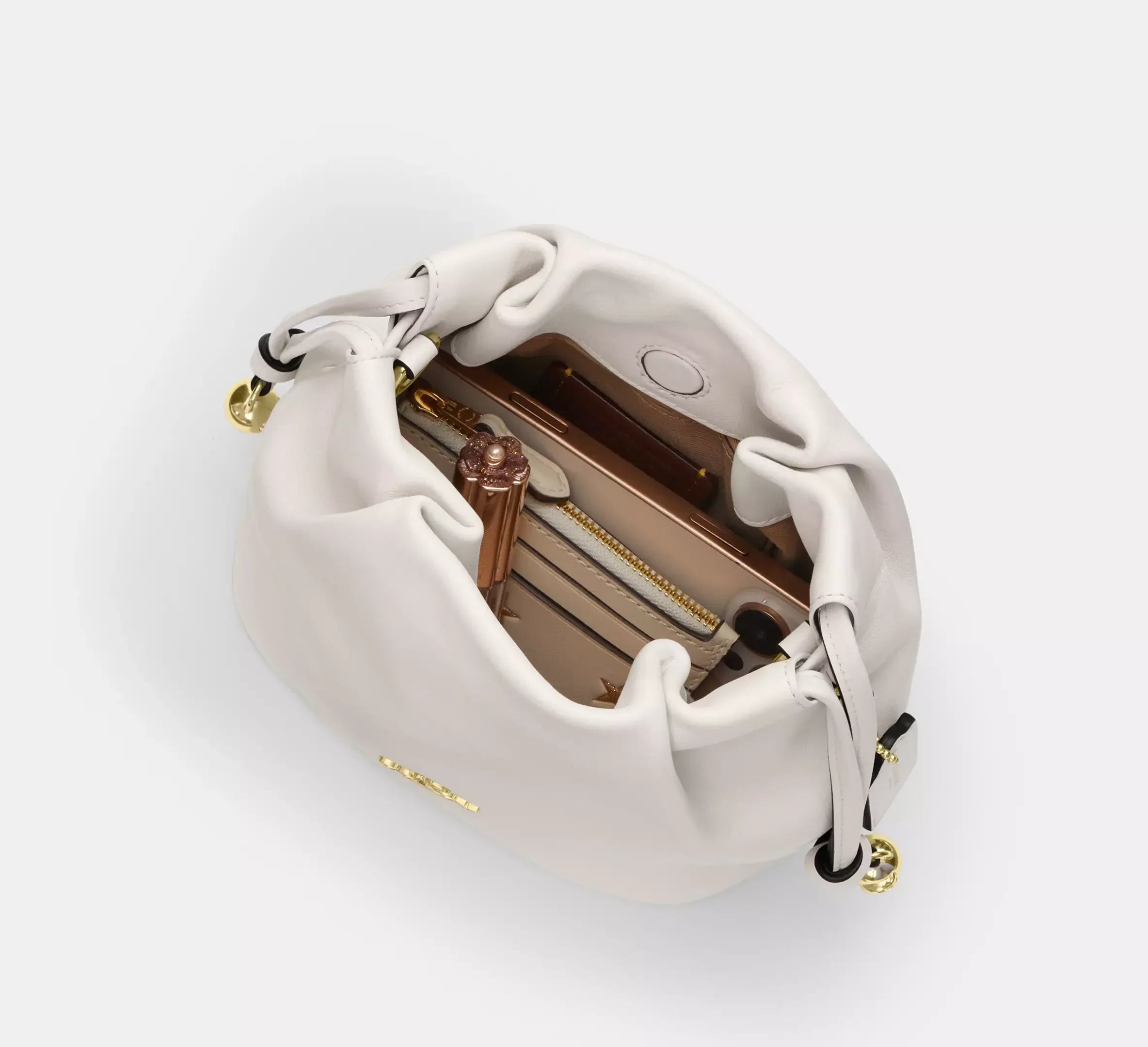 Coach Faye Mini Drawstring Bag With Ruching – Gold/Chalk - Sneaker Türkiye