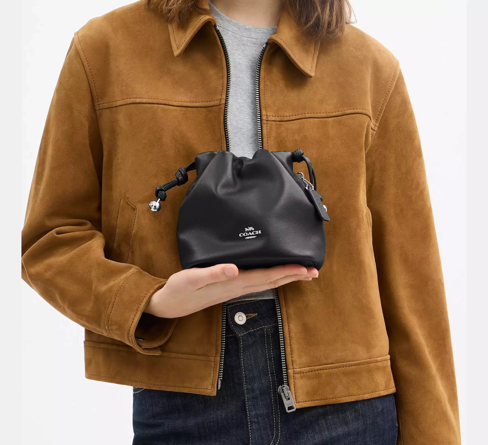 Coach Faye Mini Drawstring Bag With Ruching – Silver - Sneaker Türkiye