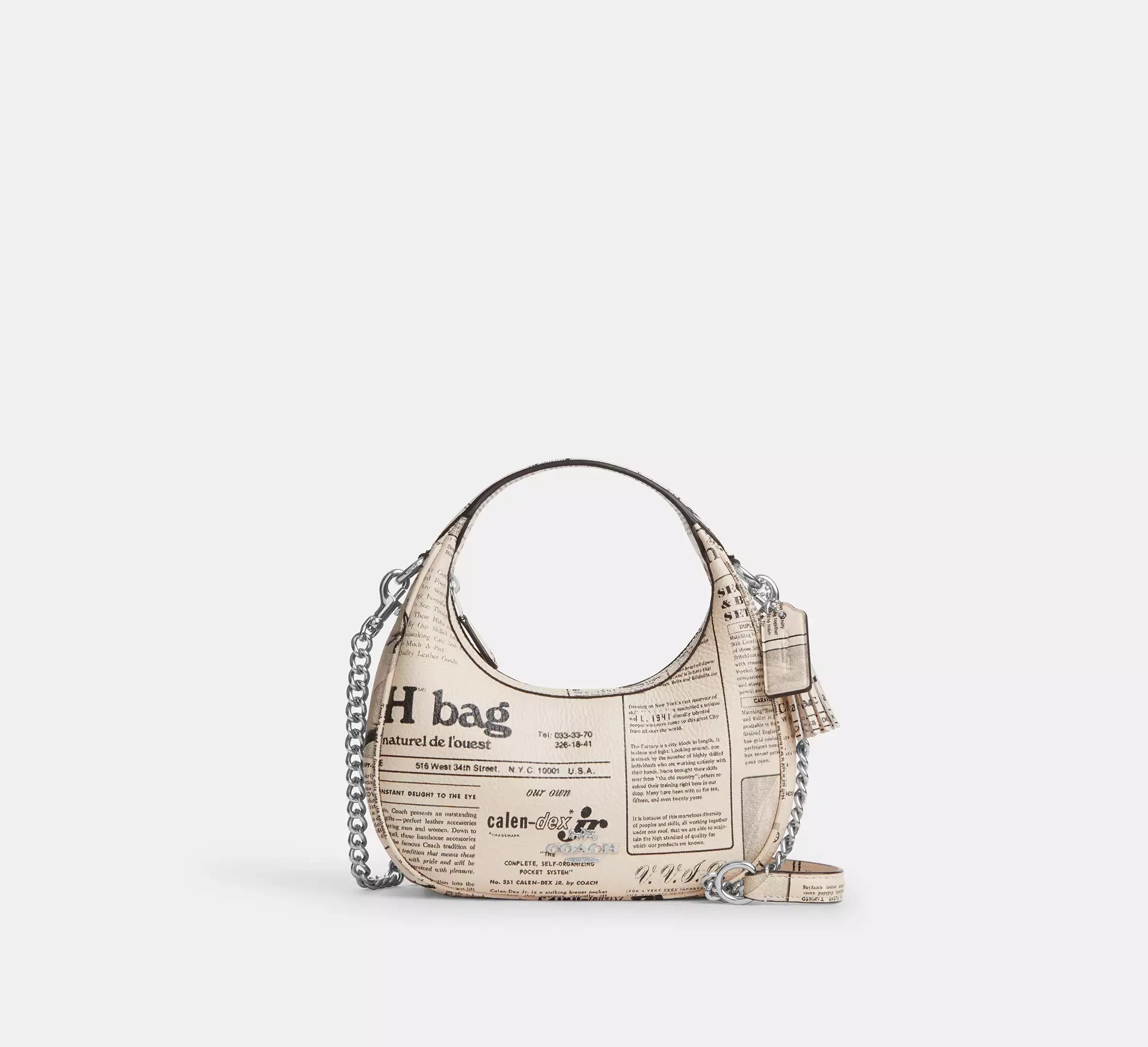 Coach Carmen Mini Crossbody Bag With Newspaper Print – Silver/Chalk Multi - Sneaker Türkiye