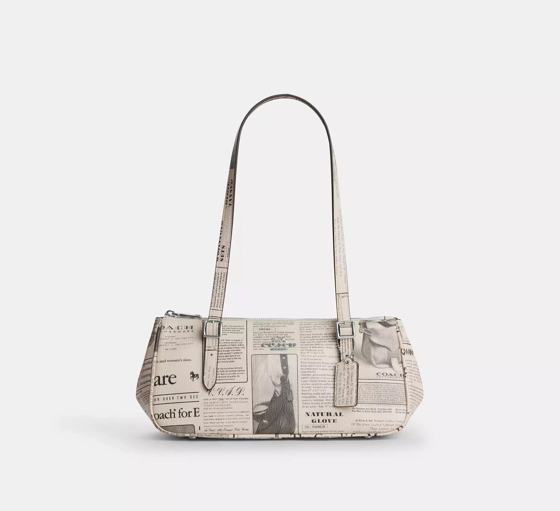 Coach Asher Shoulder Bag With Newspaper Print – Silver/Chalk Multi - Sneaker Türkiye