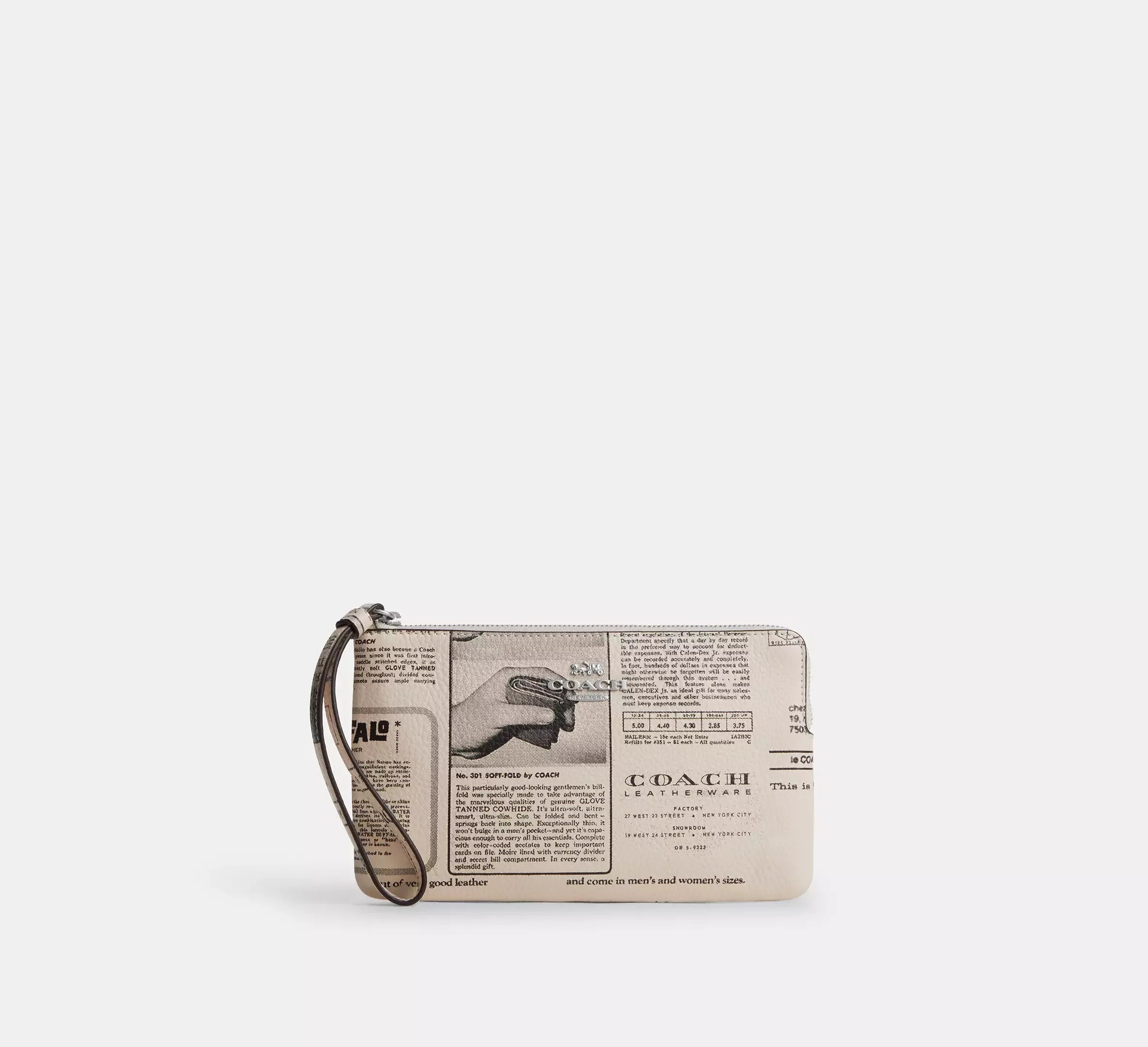 Coach Large Corner Zip Wristlet With Newspaper Print – Silver/Chalk Multi - Sneaker Türkiye
