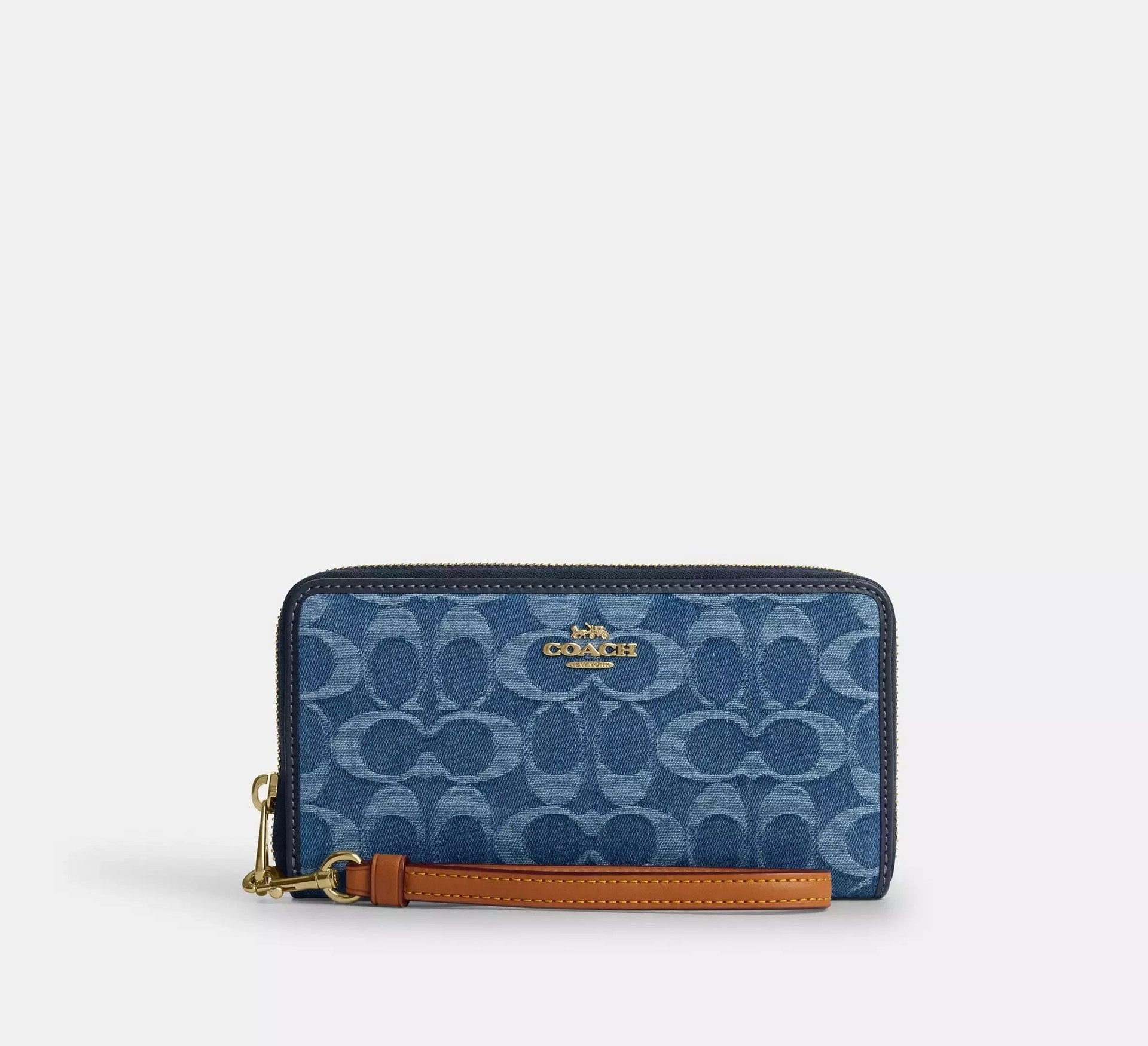 Coach Long Zip Around Wallet In Signature Denim – Gold/Indigo - Sneaker Türkiye