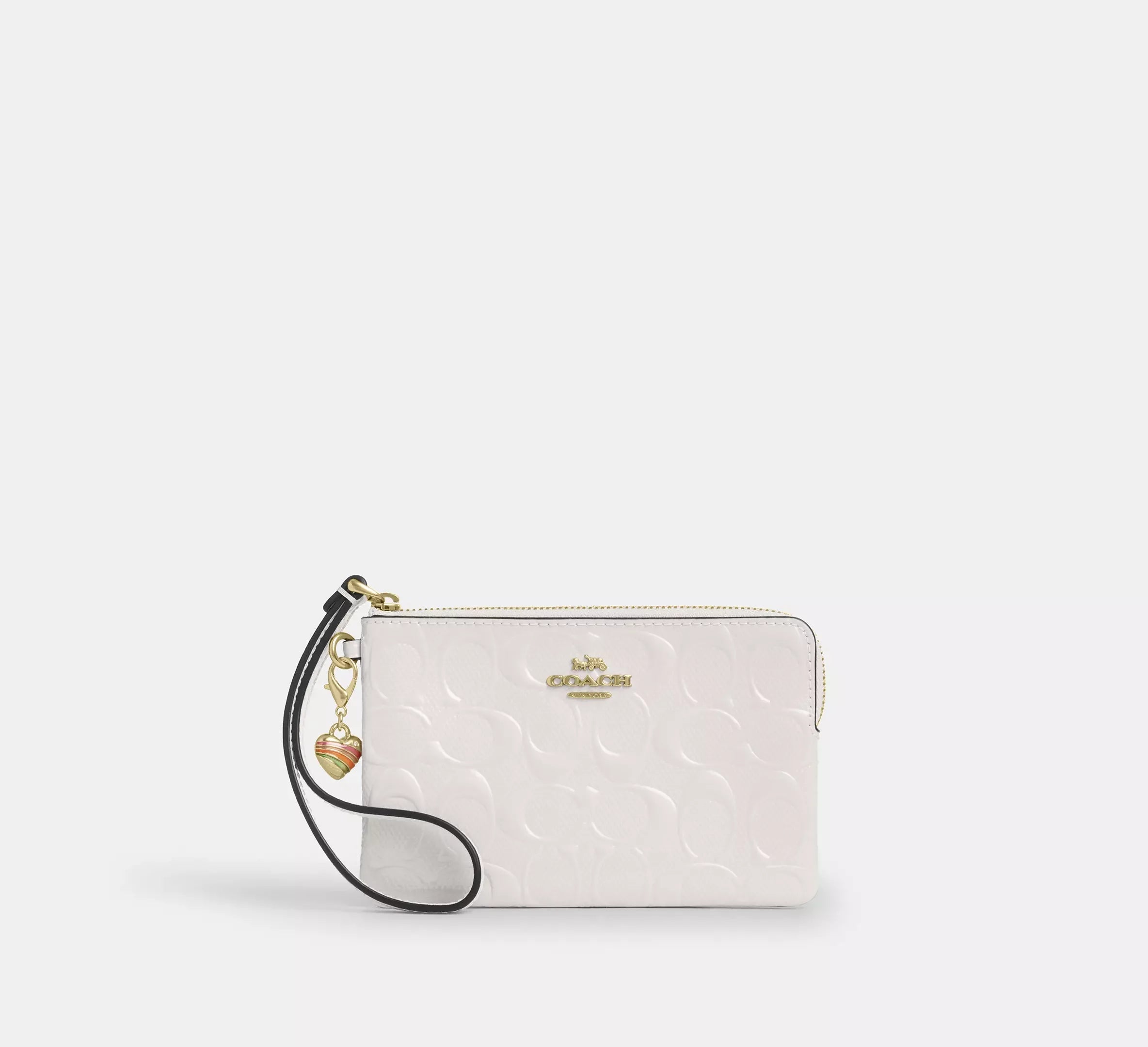 Coach Corner Zip Wristlet In Signature Leather With Heart Charm – Gold/Chalk - Sneaker Türkiye