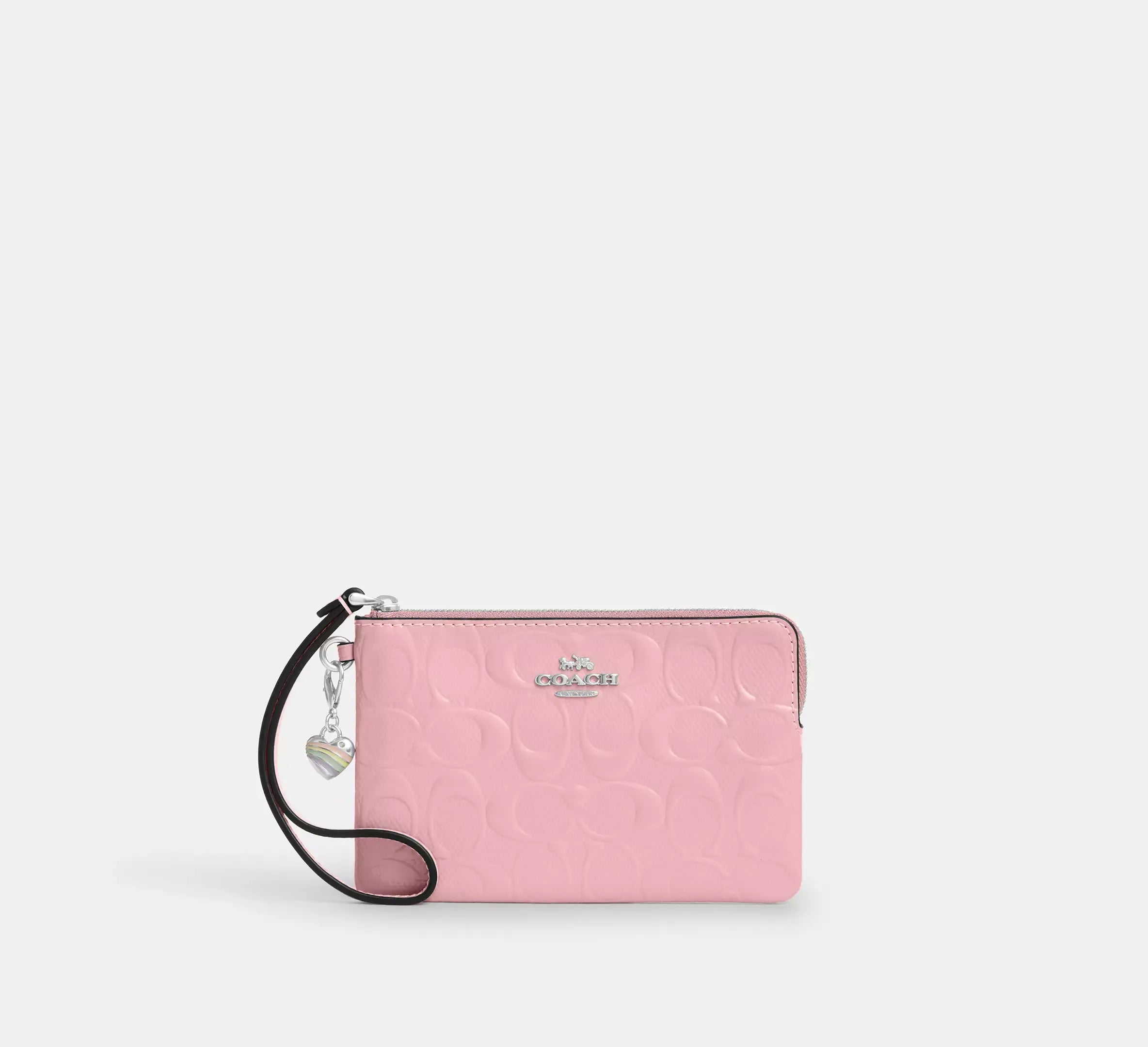 Coach Corner Zip Wristlet In Signature Leather With Heart Charm – Silver/Pink - Sneaker Türkiye