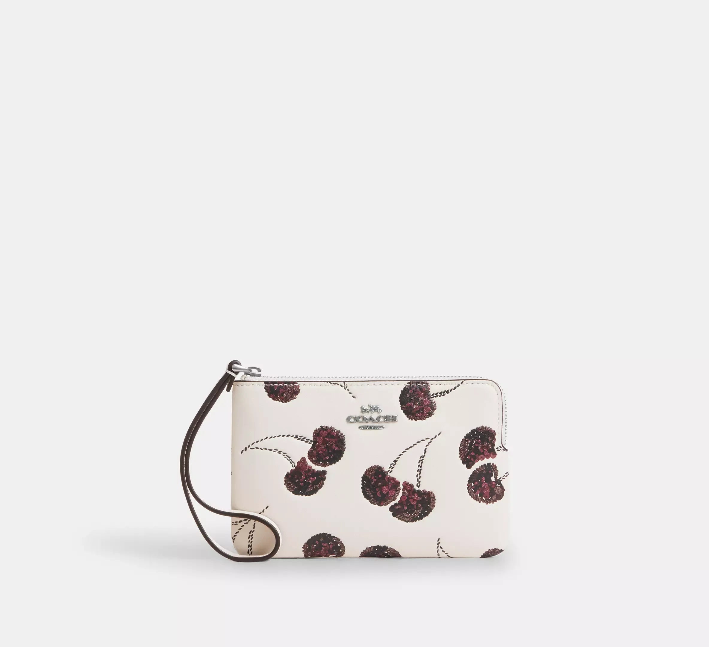 Coach Corner Zip Wristlet With Cherry Print – Silver/Chalk Multi - Sneaker Türkiye