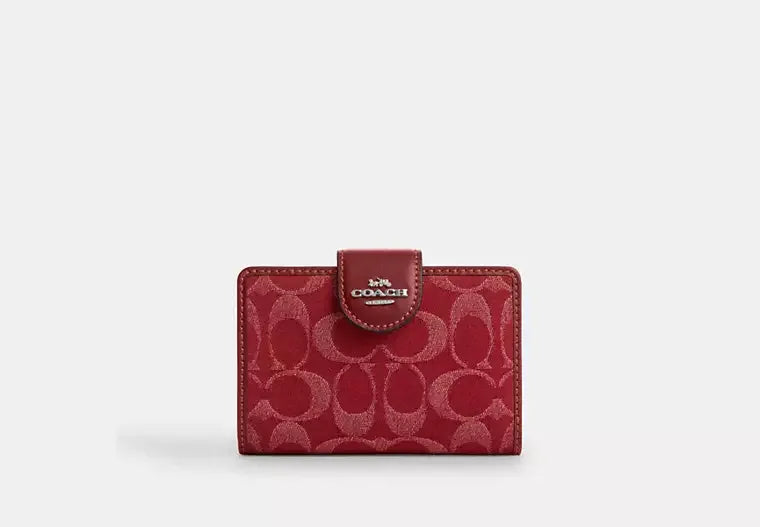 Coach Medium Corner Zip Wallet In Signature Denim – Silver/True Red - Sneaker Türkiye