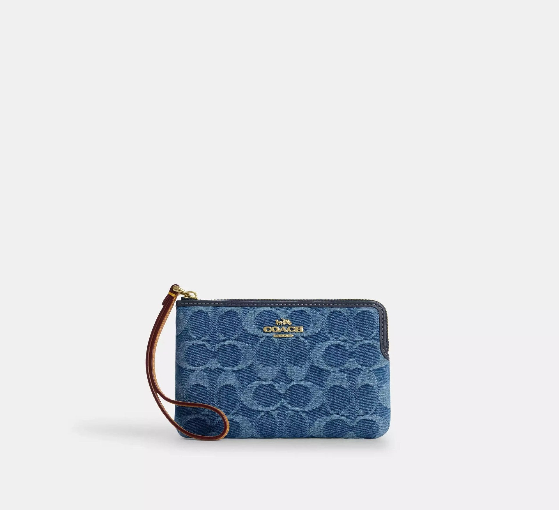 Coach Corner Zip Wristlet In Signature Denim – Gold/Indigo - Sneaker Türkiye