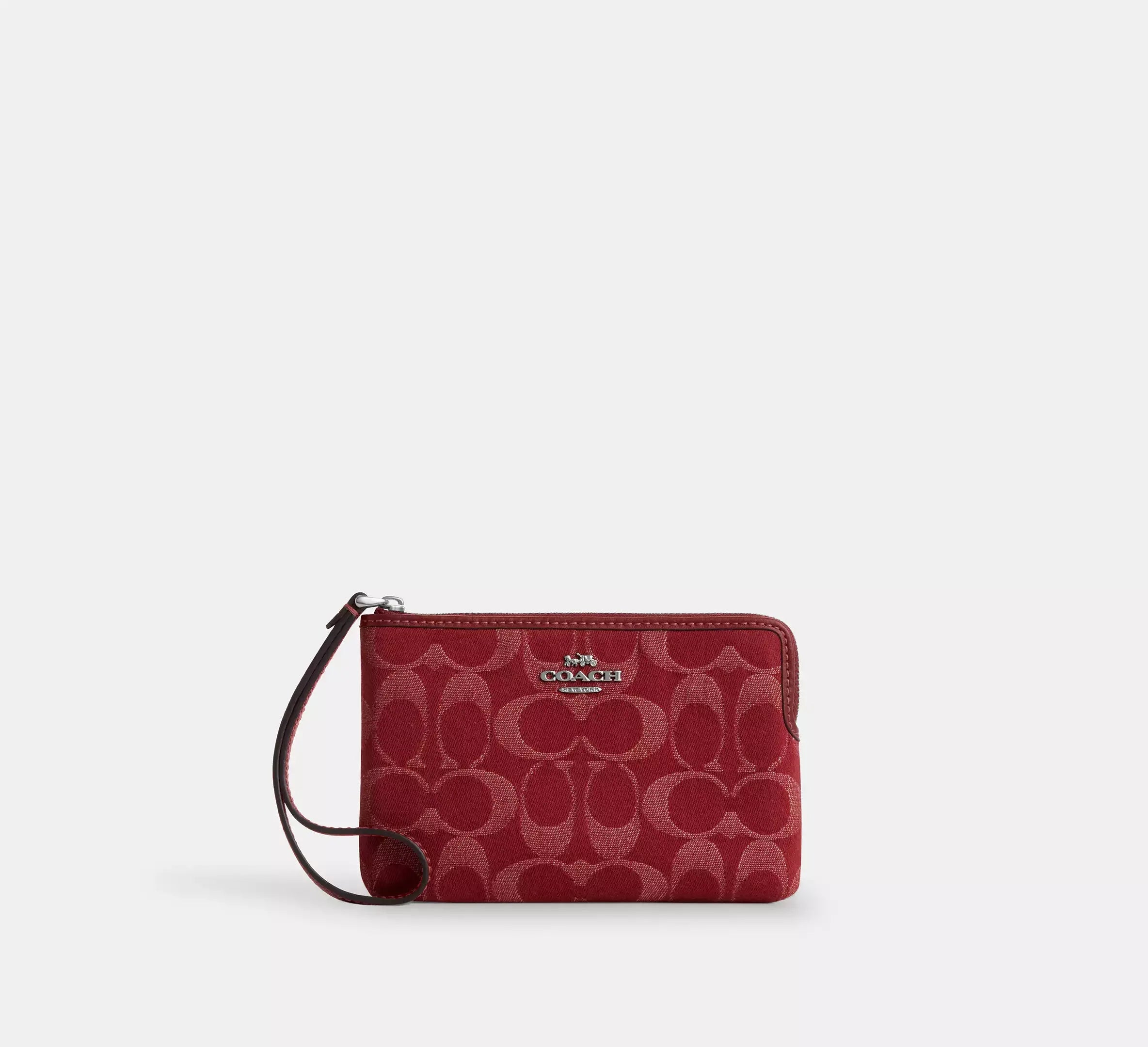 Coach Corner Zip Wristlet In Signature Denim – Silver/True Red - Sneaker Türkiye