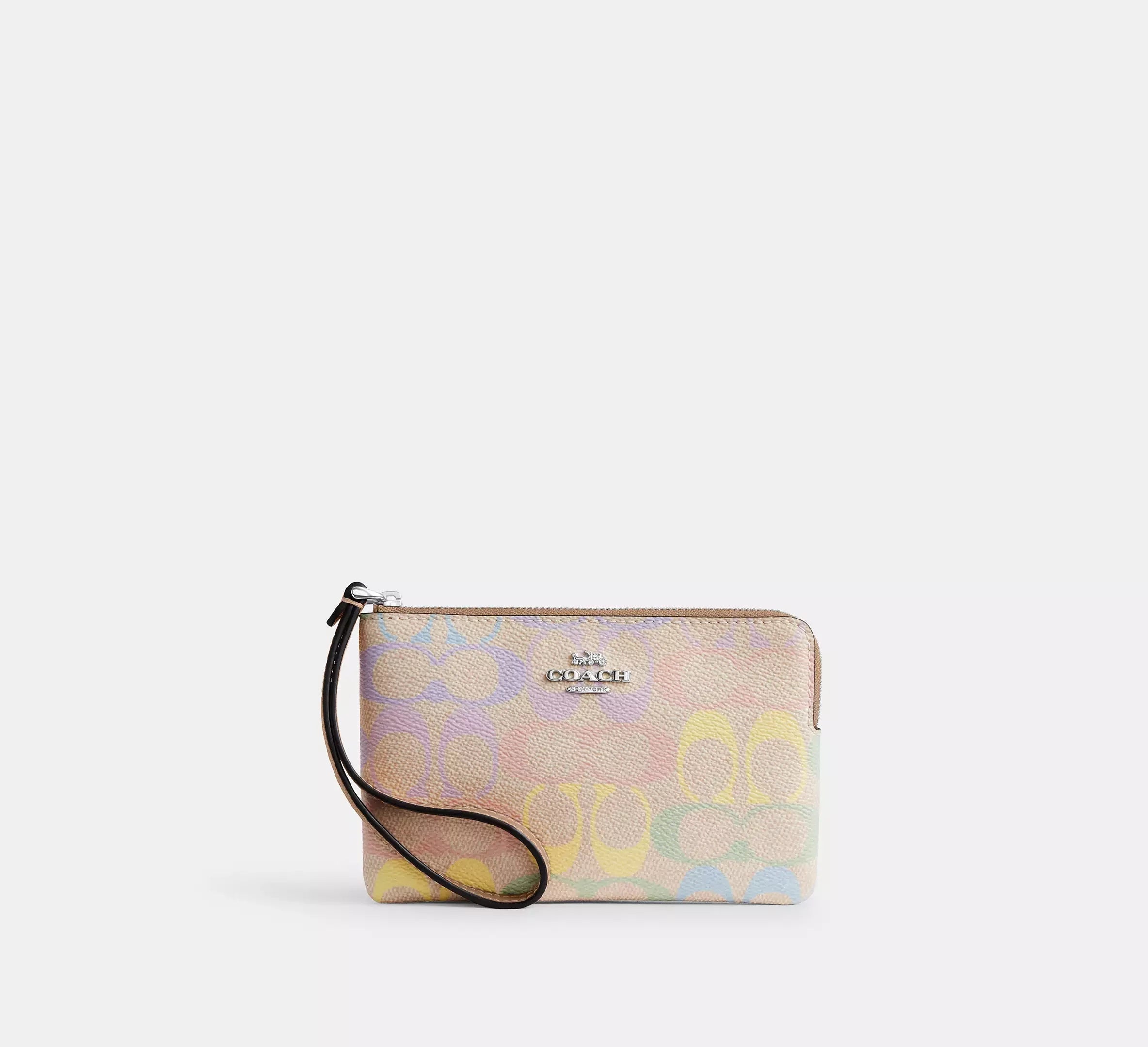 Coach Corner Zip Wristlet In Rainbow Signature – Silver/Sand Multi - Sneaker Türkiye