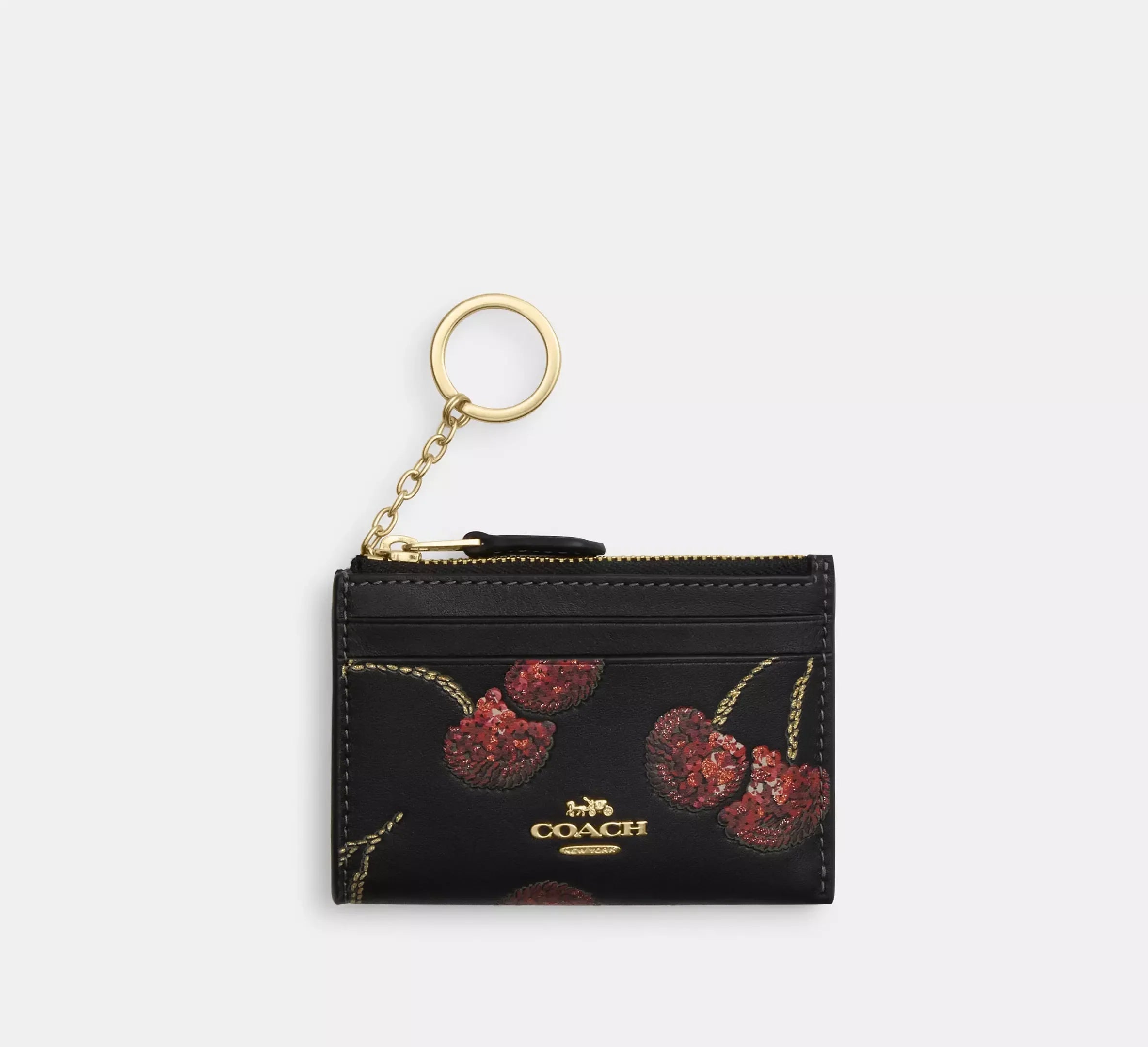 Coach Mini Skinny Id Case With Cherry Print – Gold/Black Multi - Sneaker Türkiye