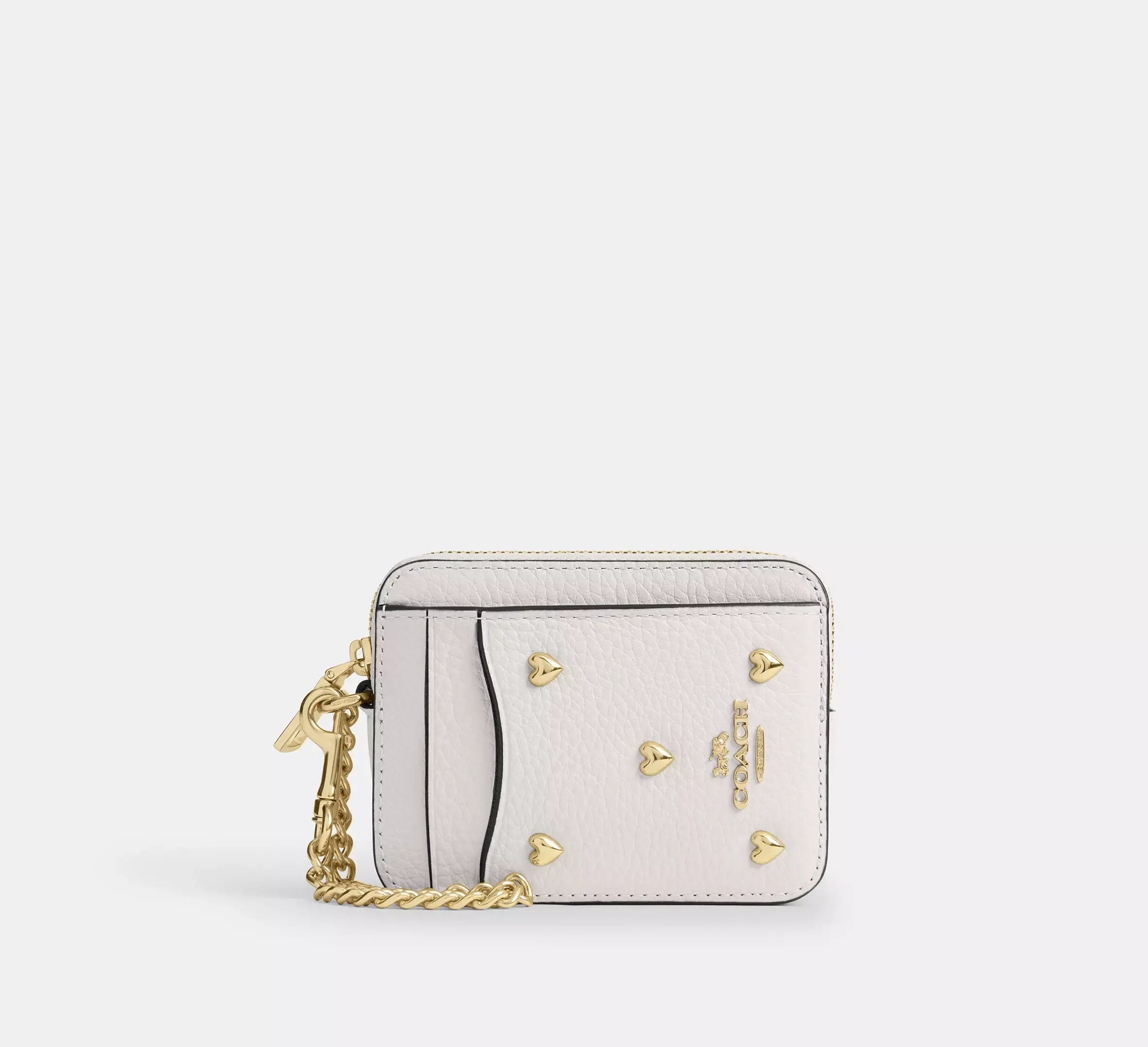 Coach Zip Card Case With Heart Rivets – Gold/Chalk - Sneaker Türkiye