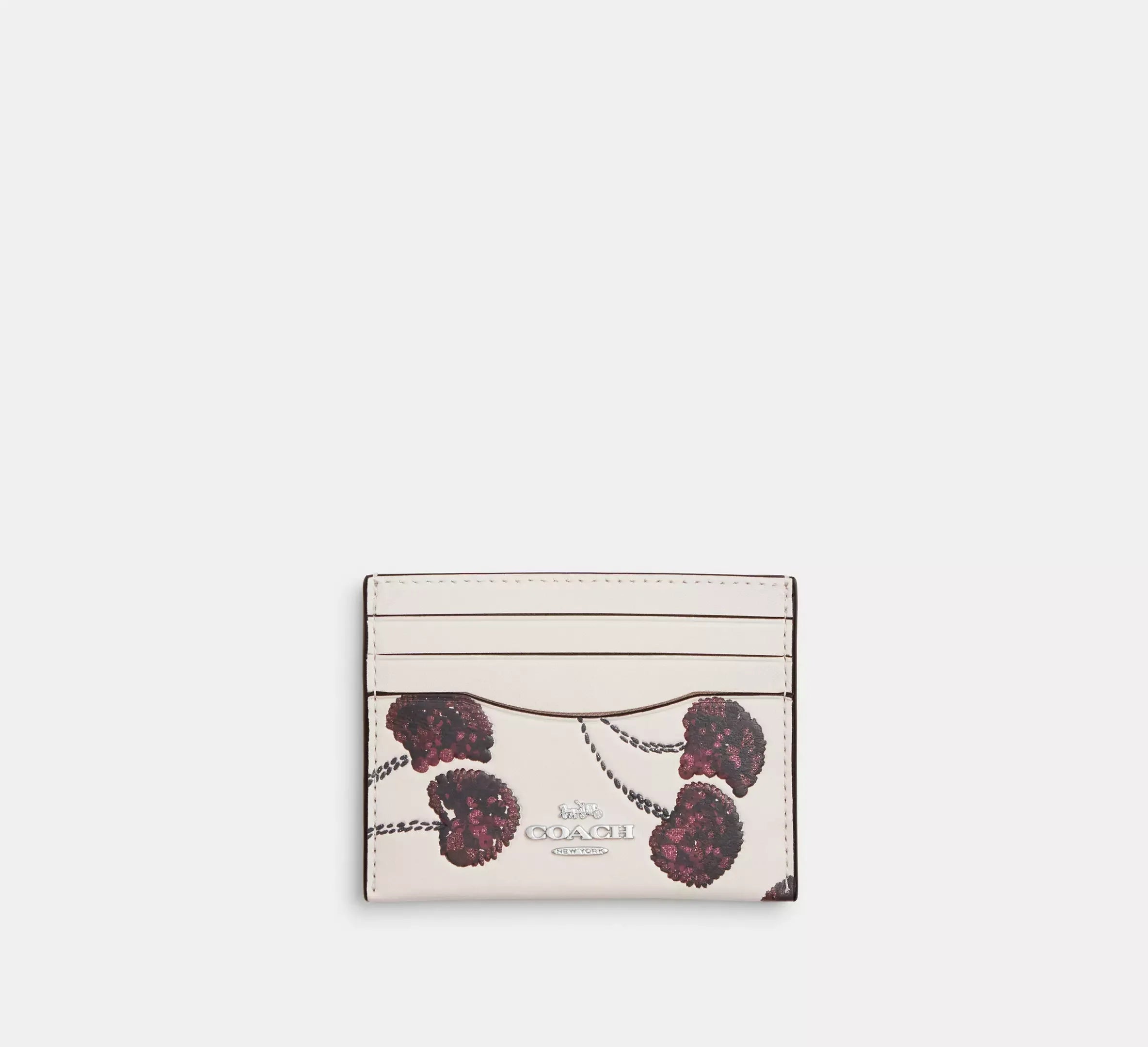 Coach Slim Id Card Case With Cherry Print – Silver/Chalk Multi - Sneaker Türkiye