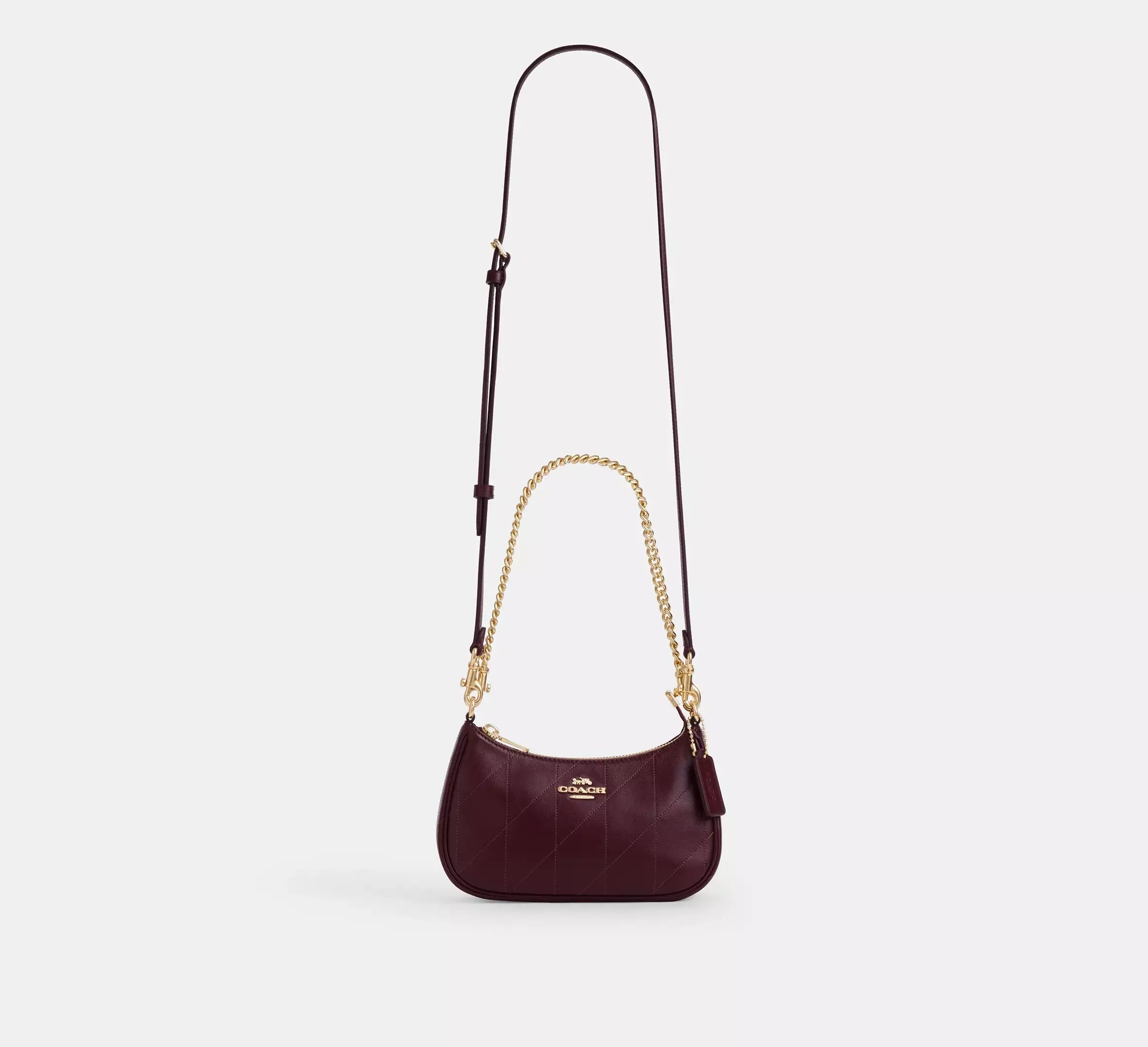 Coach Teri Mini Crossbody Bag With Quilting – Gold/Dark Wine - Sneaker Türkiye