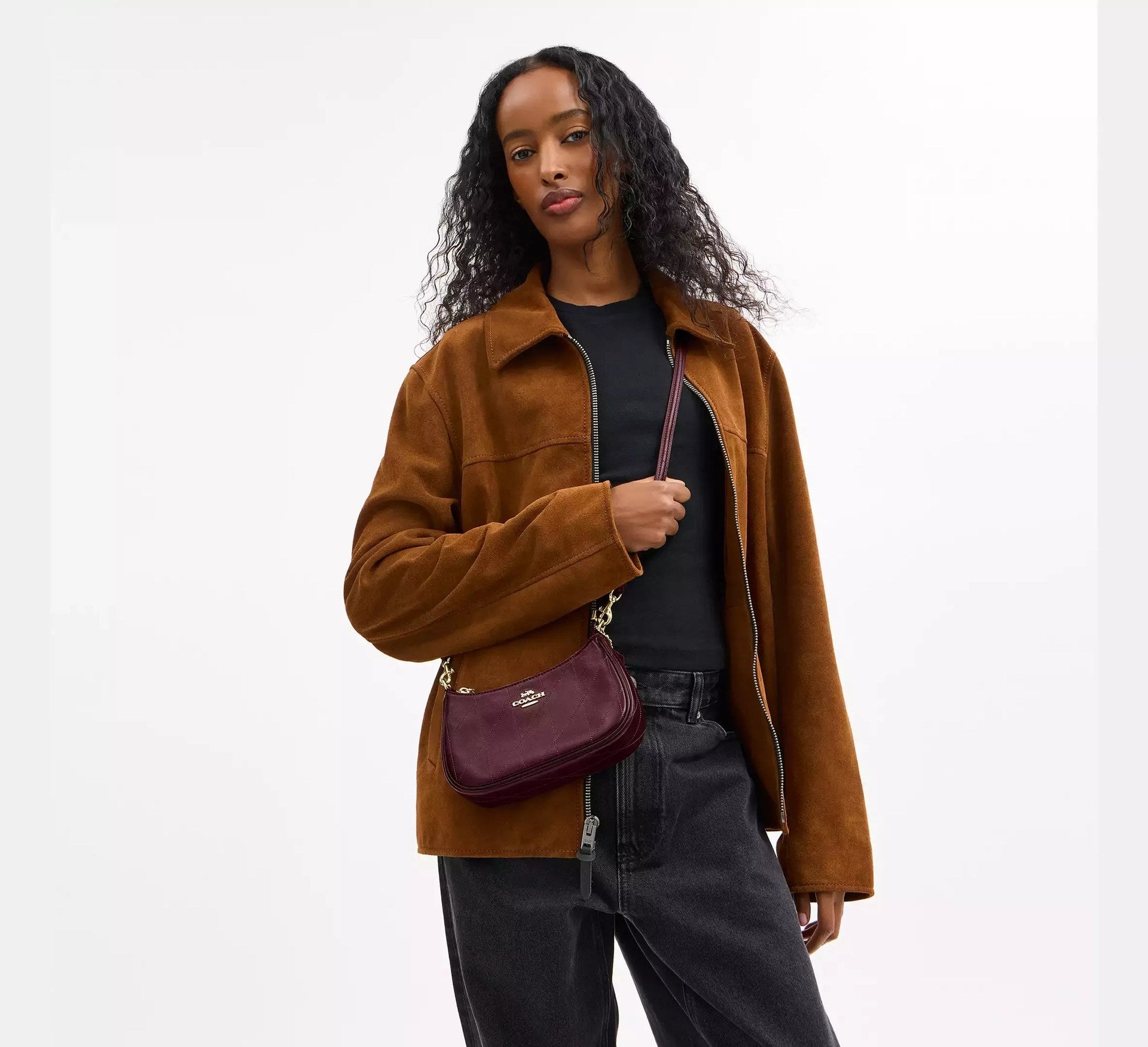 Coach Teri Mini Crossbody Bag With Quilting – Gold/Dark Wine - Sneaker Türkiye