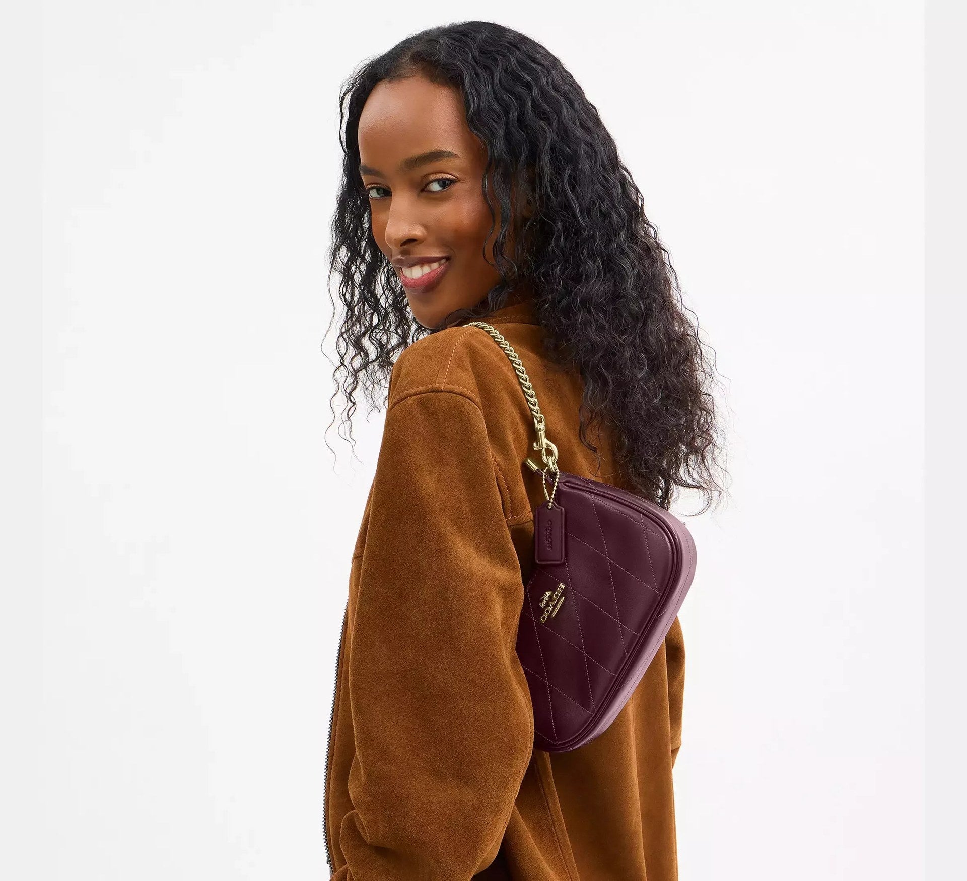 Coach Teri Mini Crossbody Bag With Quilting – Gold/Dark Wine - Sneaker Türkiye