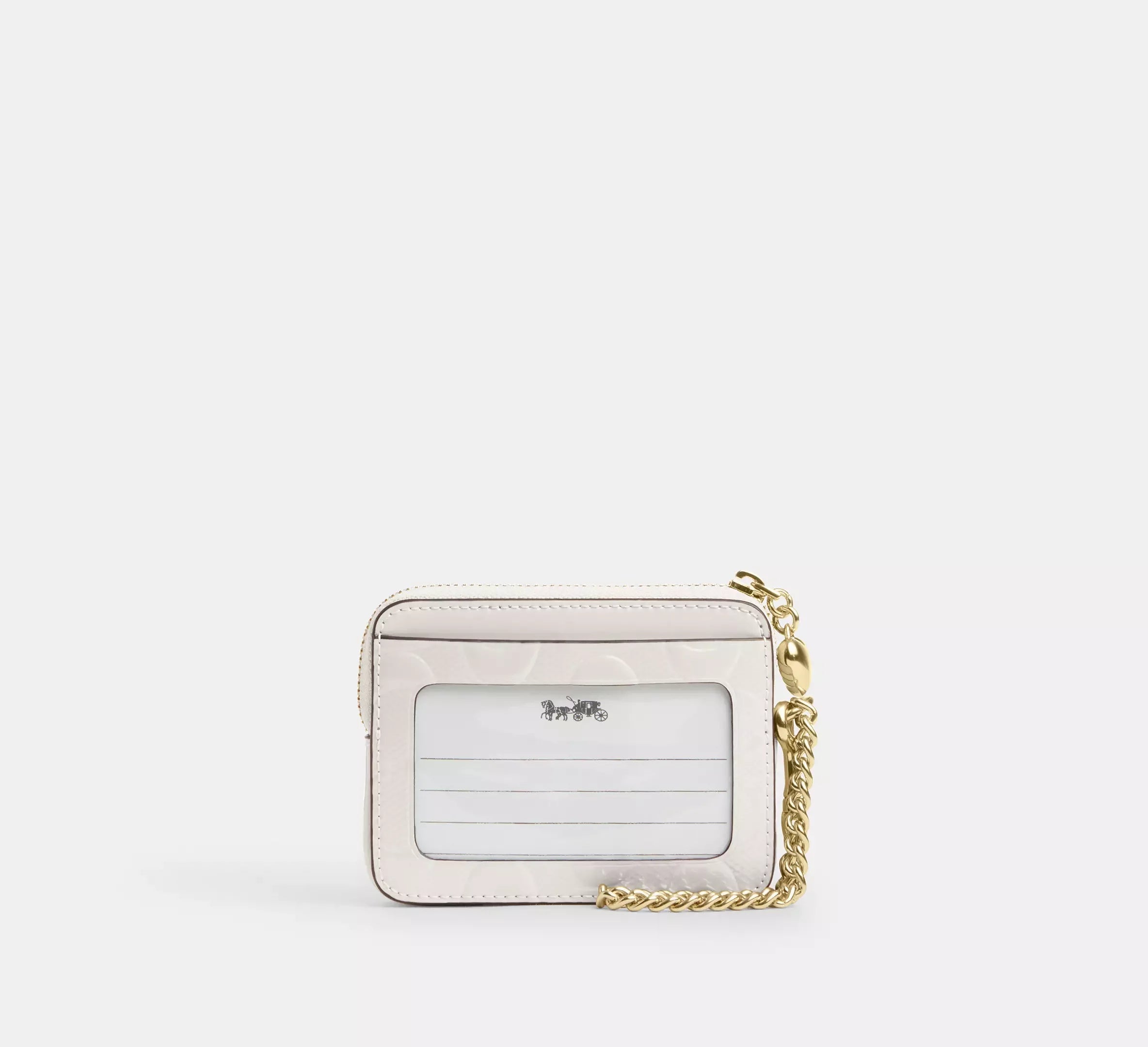 Coach Zip Card Case In Signature Leather With Heart Charm – Gold/Chalk - Sneaker Türkiye