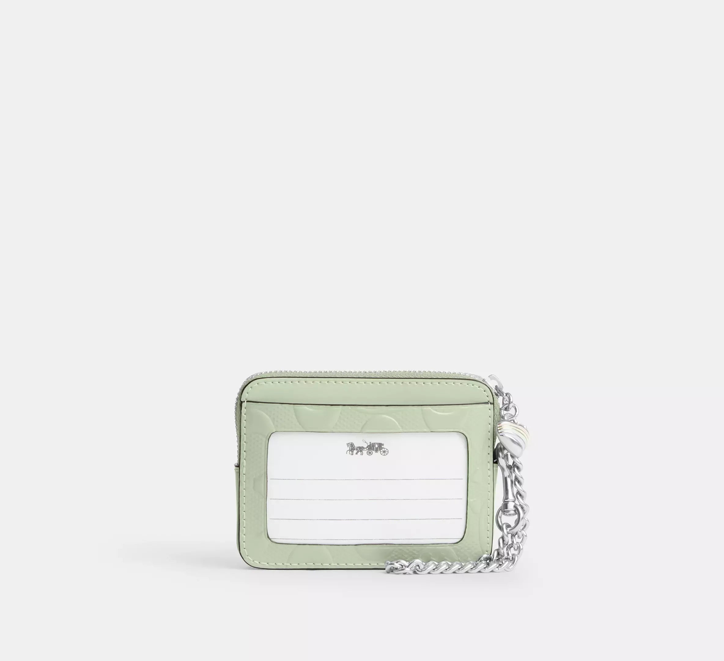 Coach Zip Card Case In Signature Leather With Heart Charm – Silver - Sneaker Türkiye
