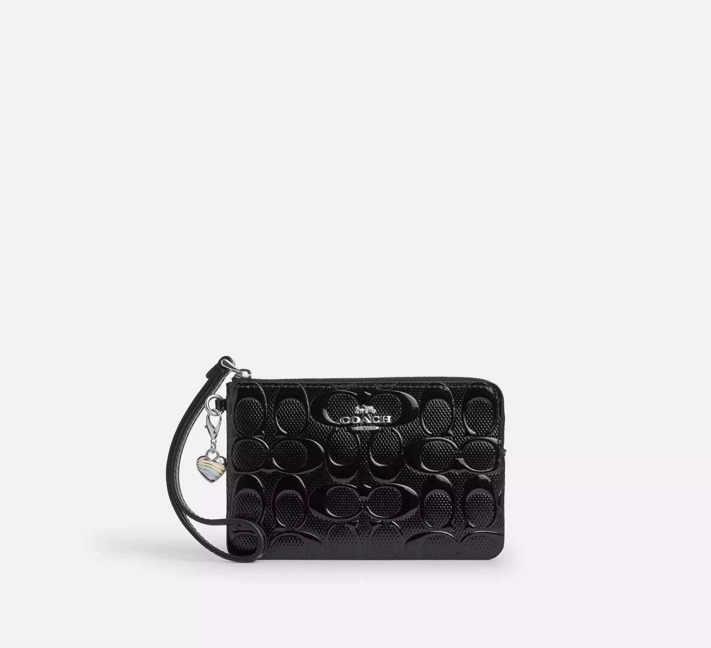 Coach Corner Zip Wristlet In Signature Leather With Heart Charm – Silver - Sneaker Türkiye