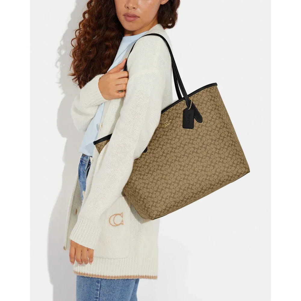 Coach City Tote Bag In Signature Gold/Khaki/Black - Sneaker Türkiye