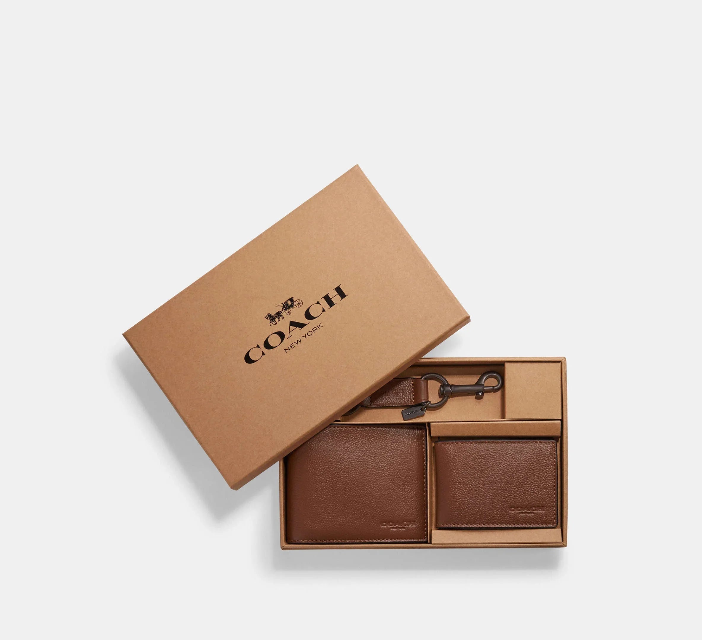 Coach 3 In 1 Wallet Gift Set Pebbled Leather/Dark Saddle - Sneaker Türkiye